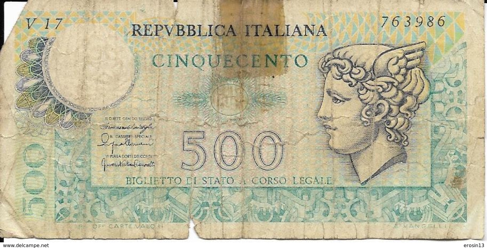 ITALIE  - BILLET - 500 Lires  - E. EVANGELLI - ITALIE - - Sonstige & Ohne Zuordnung