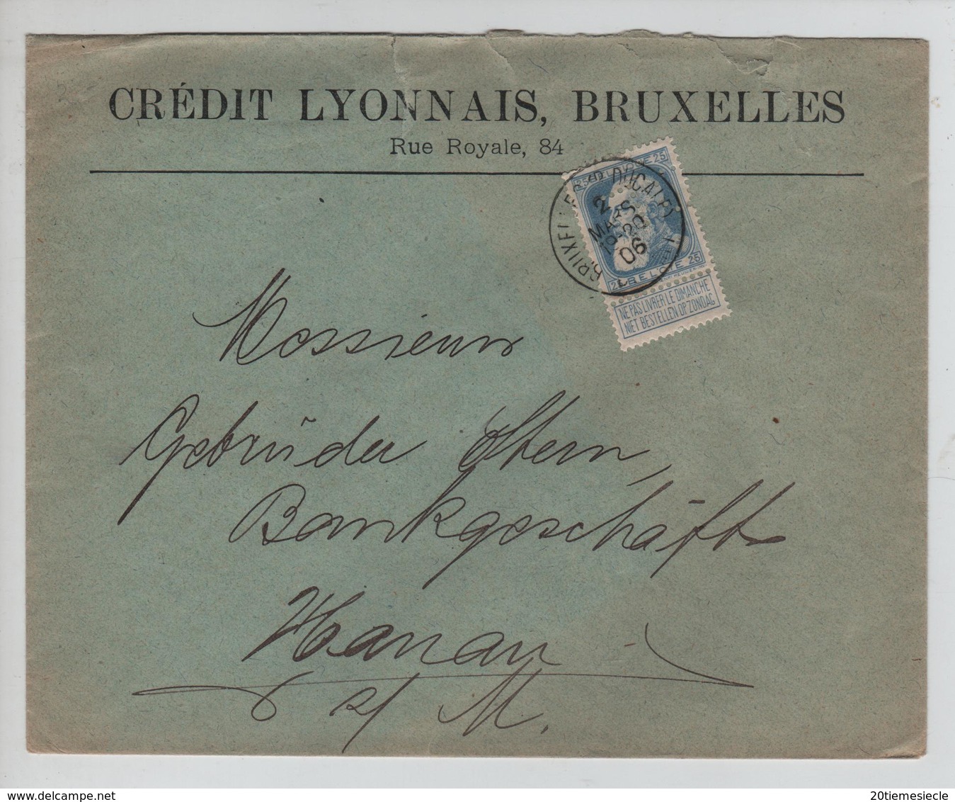 AP2109/ TP 76 GB Perforé C.L. Crédit Lyonnais C.BXL Rue Ducale 2/3/1906 V.Allemagne - 1863-09