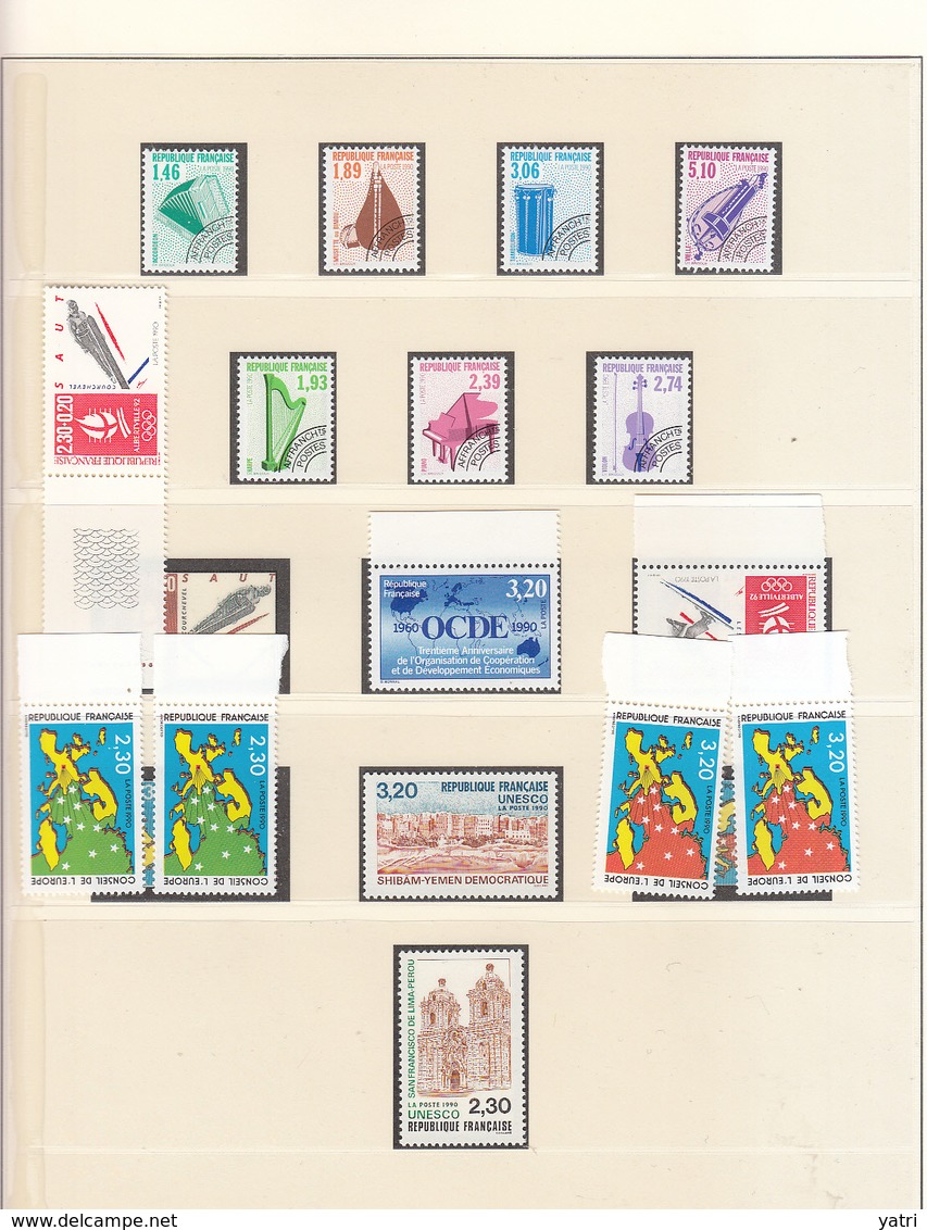 Francia - 1990 - Annata Completa / Complete Year Set ** Con Preobliterati, Foglietti, Consiglio D'Europa, Unesco - 1990-1999
