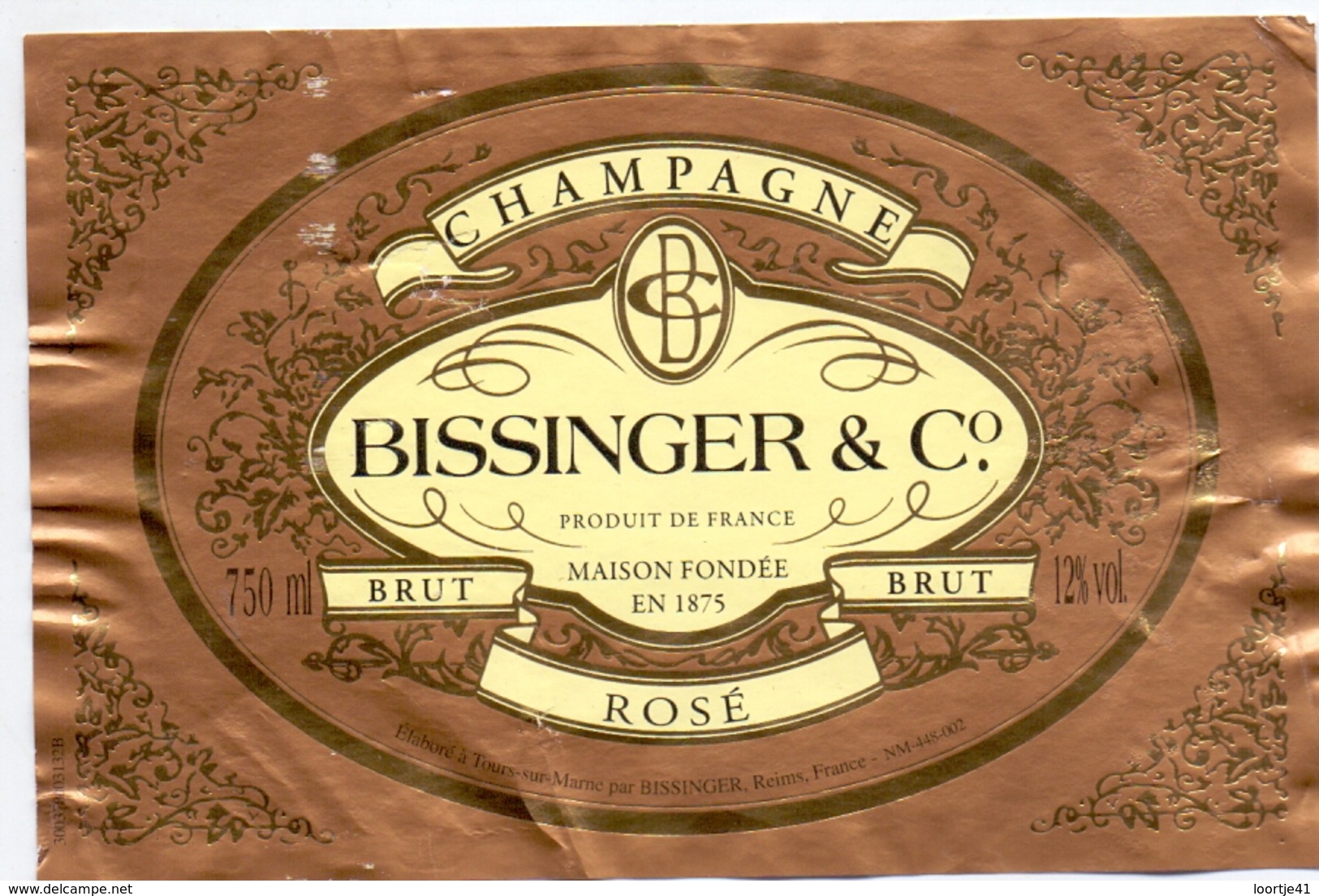 Champagne - - - Bissinger etiquette - Rosé etiket wijn - - vin Champagne