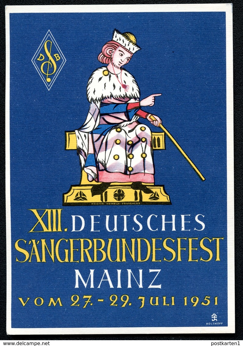 Bund PP1 D2/001 SÄNGERBUNDESFEST Sost. Mainz 1951  NGK 130,00€ - Cartes Postales Privées - Oblitérées