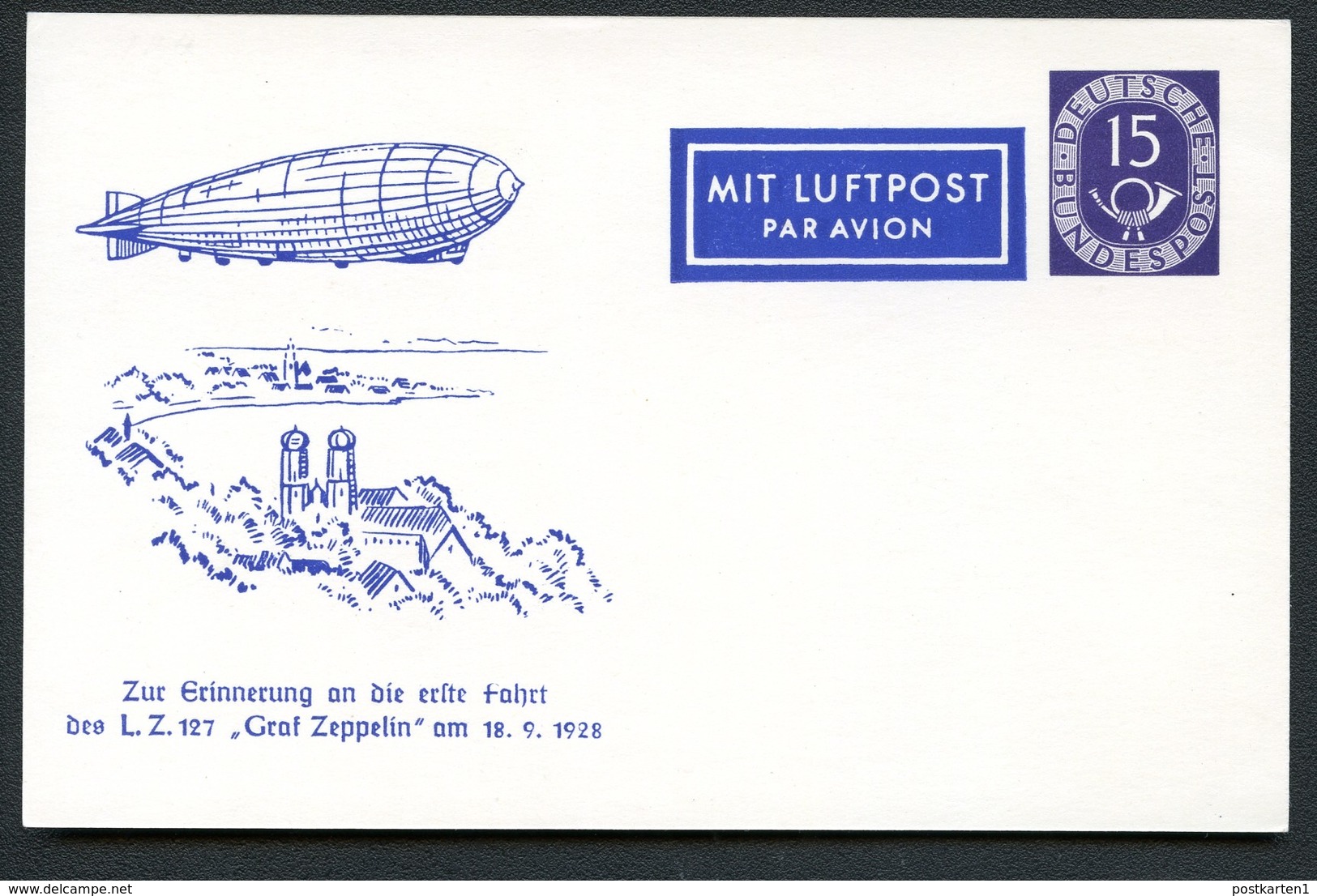 Bund PP4 B1/001 ERSTE FAHRT ZEPPELIN LZ-127 1928 BIRNAU BODENSEE 1953 NGK 35,00 € - Cartes Postales Privées - Neuves