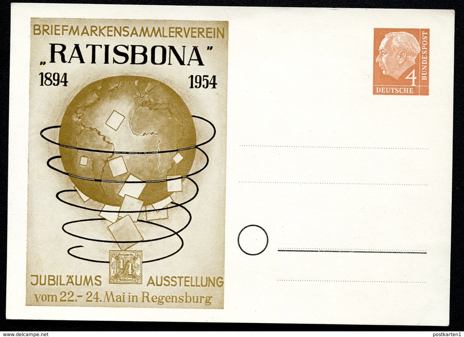 Bund PP5 D2/001 AUSSTELLUNG RATISBONA REGENSBURG 1954  NGK 30,00€ - Cartes Postales Privées - Neuves