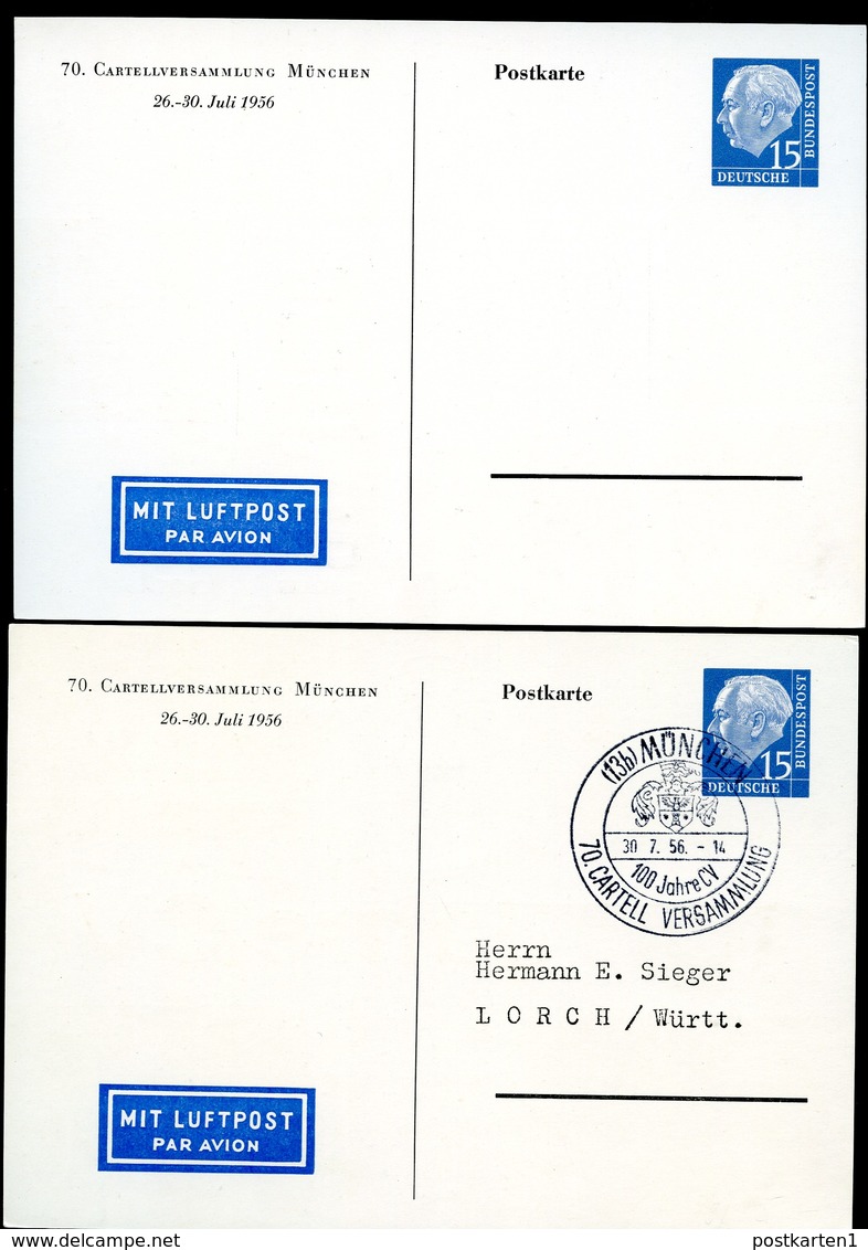 Bund PP9 D2/001-1+2  CARTELLVERSAMMLUNG MÜNCHEN 1956  NGK 27,00€ - Cartes Postales Privées - Oblitérées