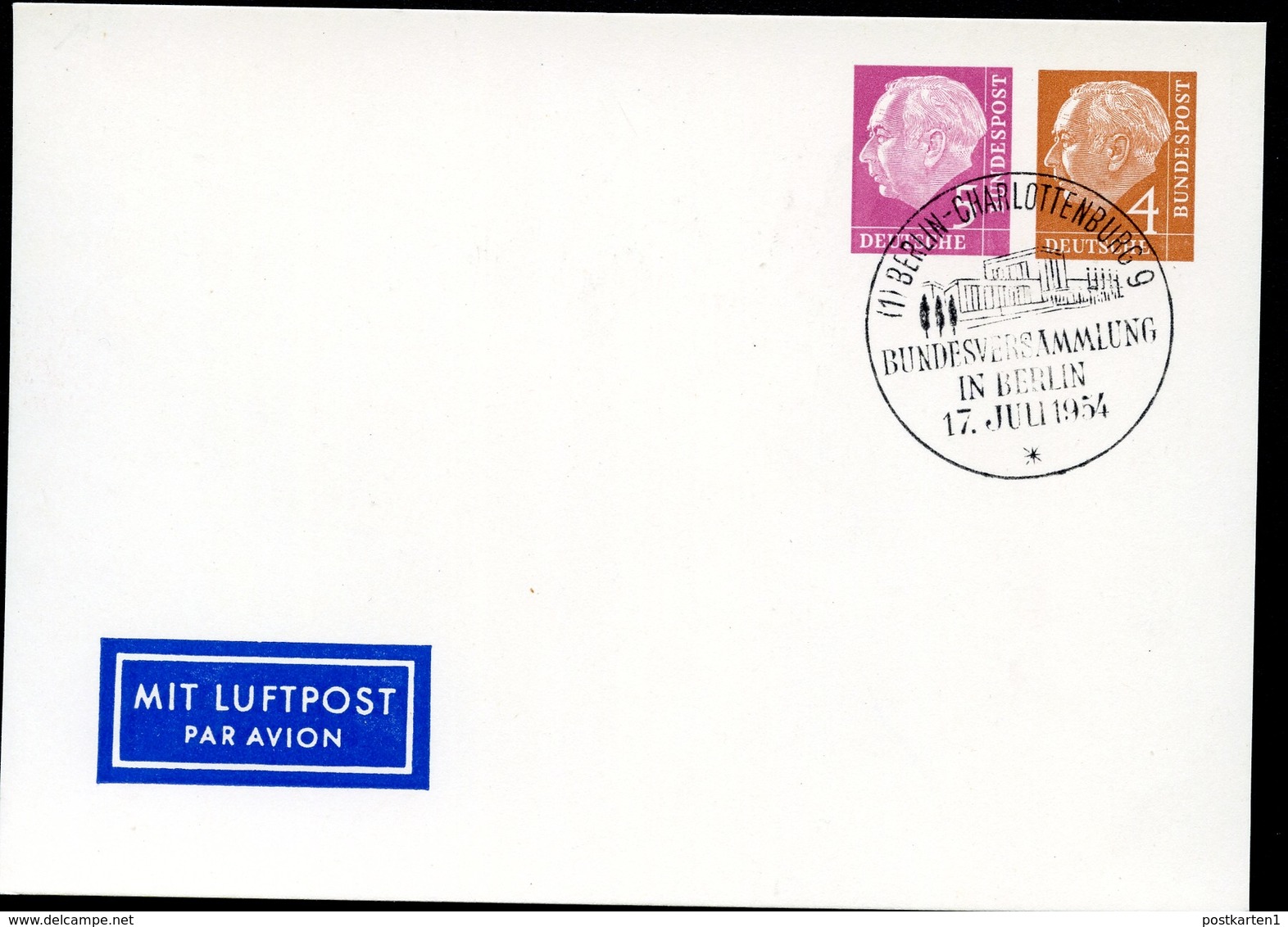 Bund PP12 A2/001 BLANKO Sost. Berlin Bundesversammlung 1954  NGK 30,00€ - Cartes Postales Privées - Oblitérées