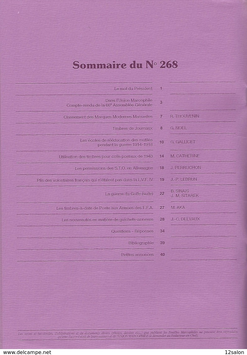 LES FEUILLES MARCOPHILES N° 268 + Scan Sommaire - Other & Unclassified