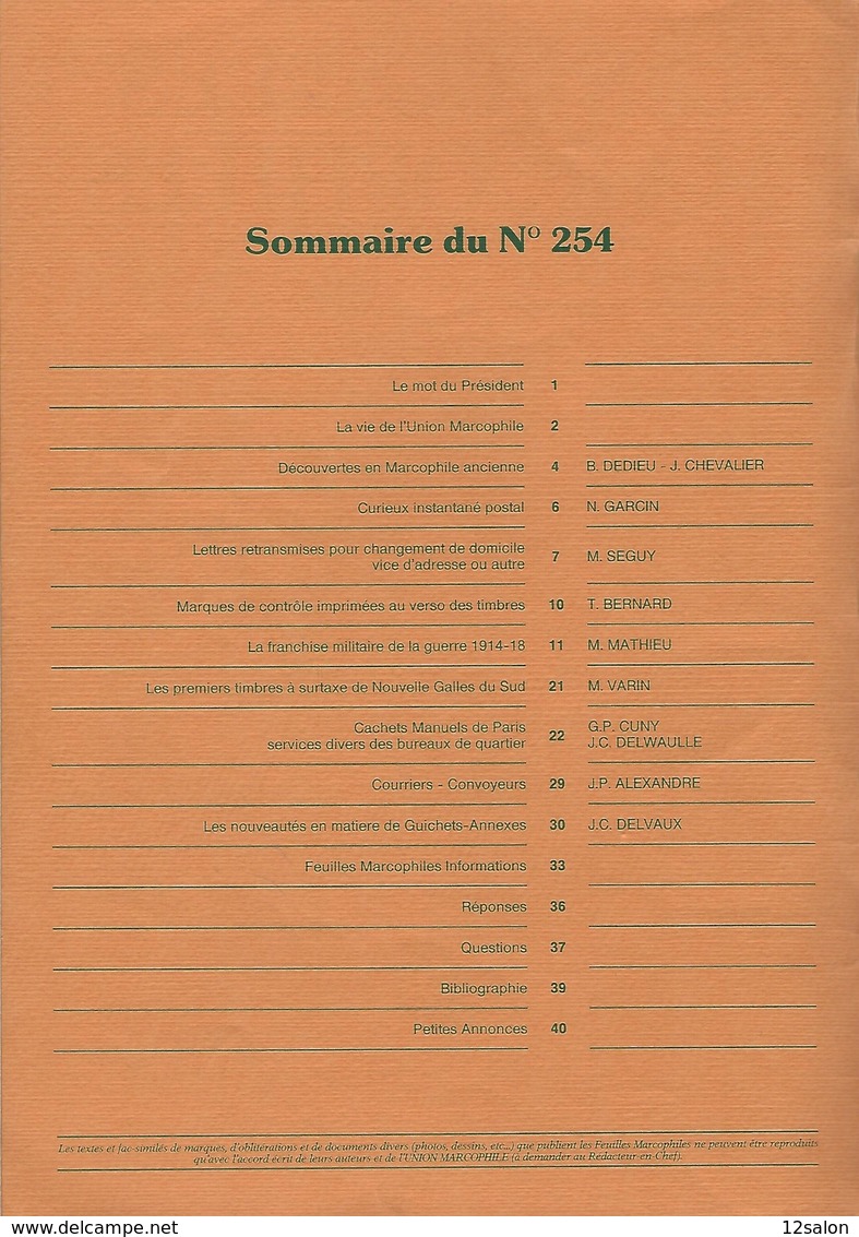 LES FEUILLES MARCOPHILES N° 254 + Scan Sommaire - Sonstige & Ohne Zuordnung