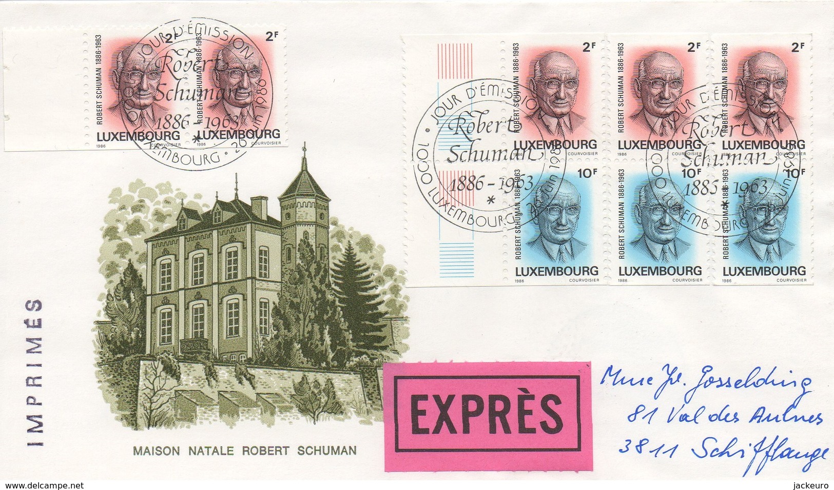 RE35   FDC Exprès  "timbres Carnet Robert Schuman" 1986   TTB - Covers & Documents