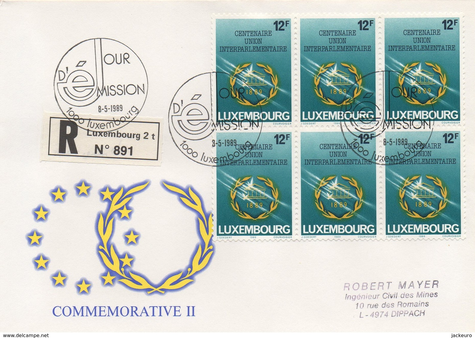 RE51    Recommandé - FDC Centenaire De L'union Interparlementaire 1989   TTB - Lettres & Documents