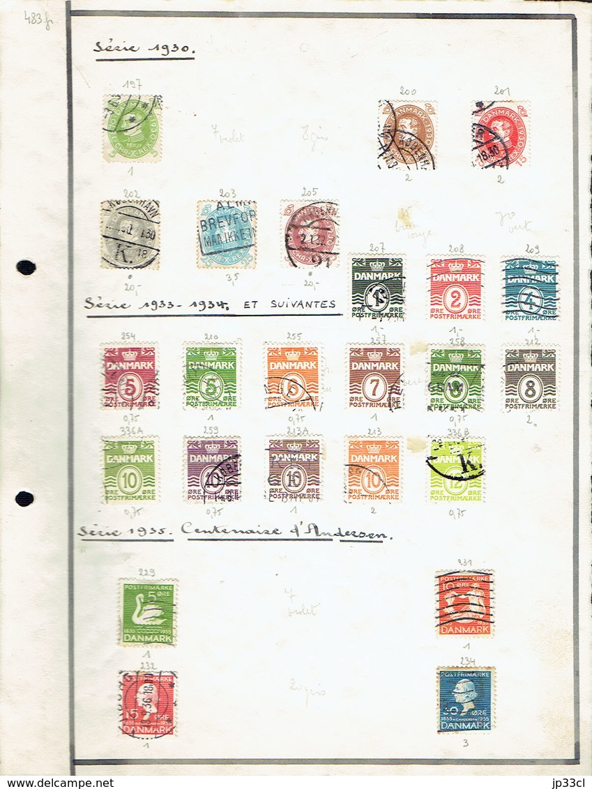 Small Collection Of 102 Stamps (o) From Denmark (from 1870 To 1965) (6 Scans) + 120 Doubles Or Unclassified - Sammlungen