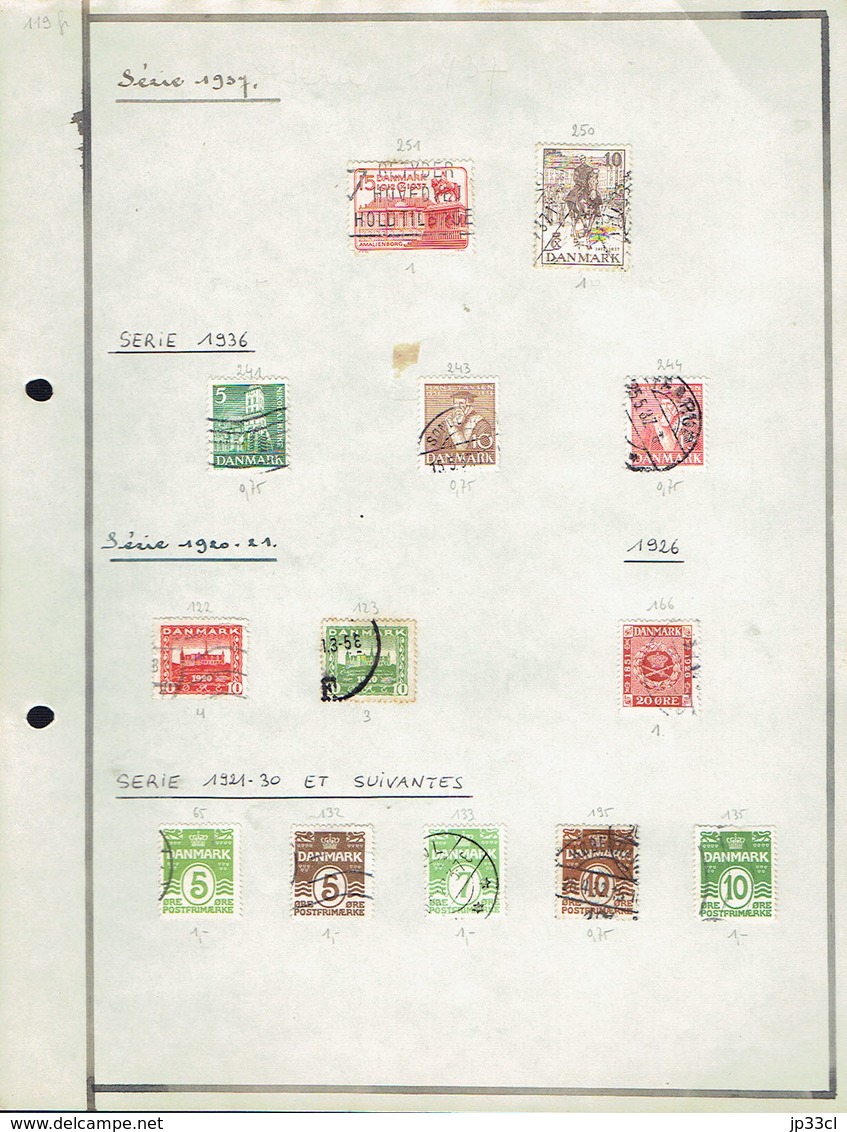 Small Collection Of 102 Stamps (o) From Denmark (from 1870 To 1965) (6 Scans) + 120 Doubles Or Unclassified - Sammlungen