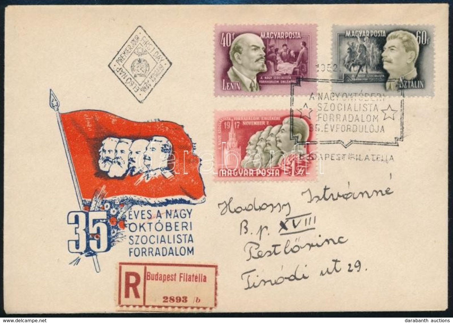 1952 Nagy Októberi Szocialista Forradalom Sor Ajánlott FDC-n - Autres & Non Classés