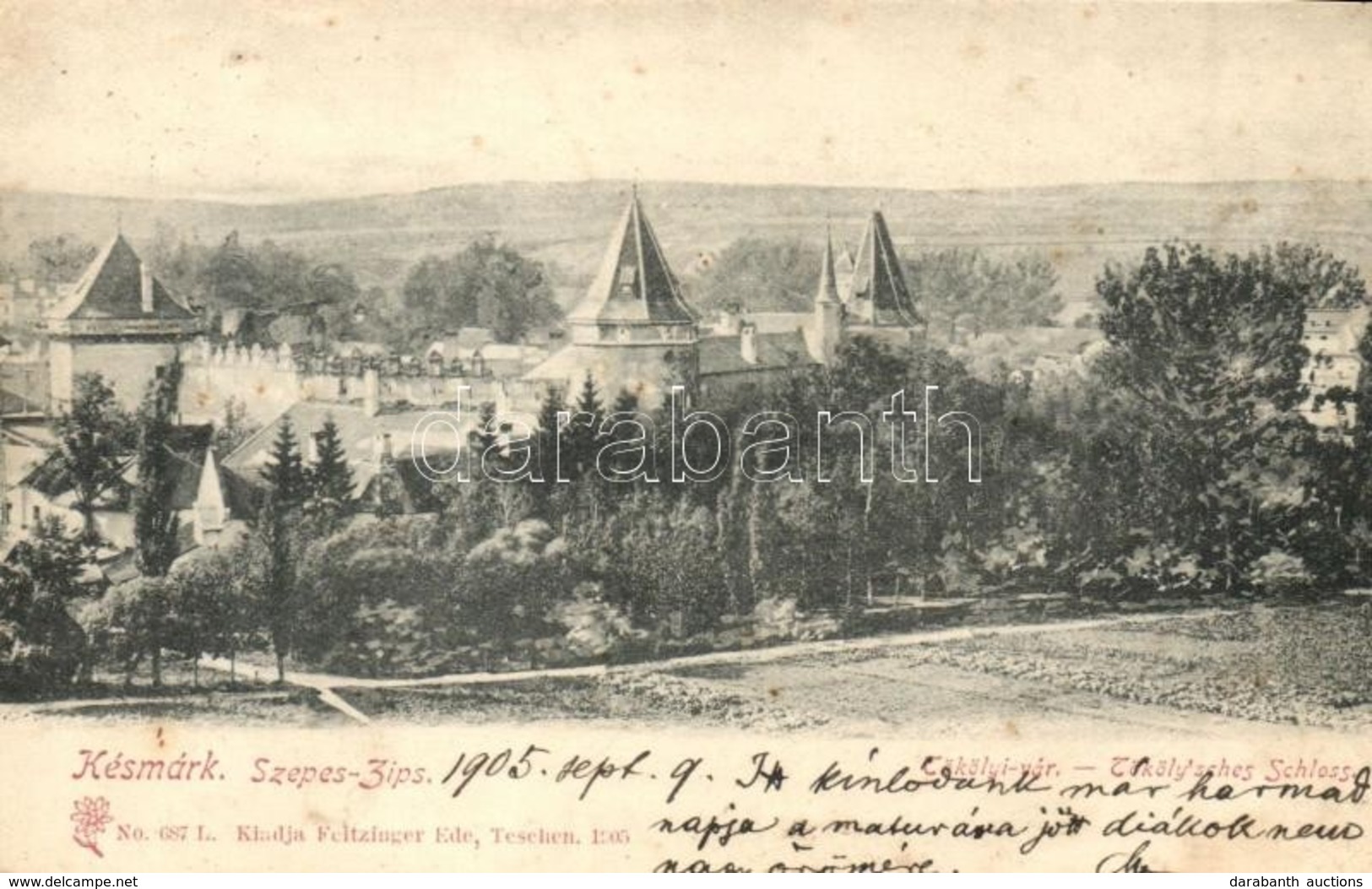 T4 1905 Késmárk, Kezmarok; Thököly Vár. Kiadja Feitzinger Ede No. 687L / Castle (vágott / Cut) - Non Classés