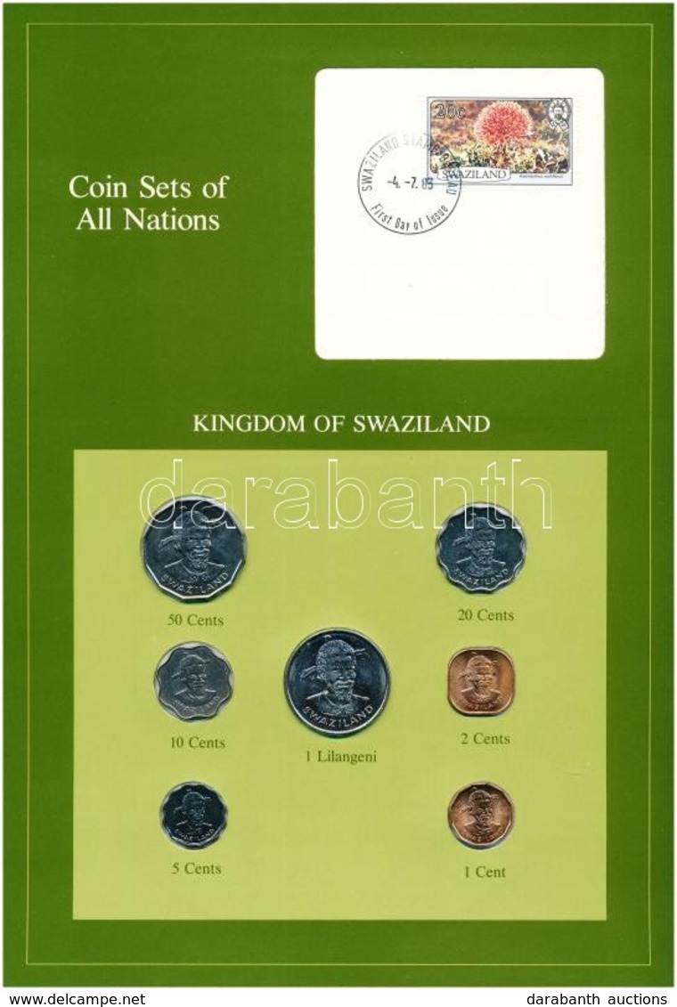 Szávziföld 1979-1982. 1c-1L (7xklf), 'Coin Sets Of All Nations' Forgalmi Szett Felbélyegzett Kartonlapon T:1 
Swaziland  - Non Classés