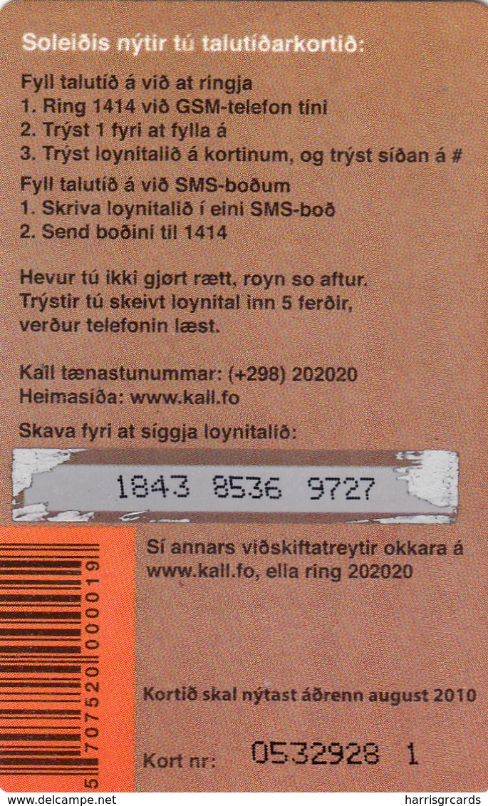 FAROE ISLANDS - Kall Frælsi , 50 Kr,  Teletid, Expire Date 08/2010 , Used - Färöer I.