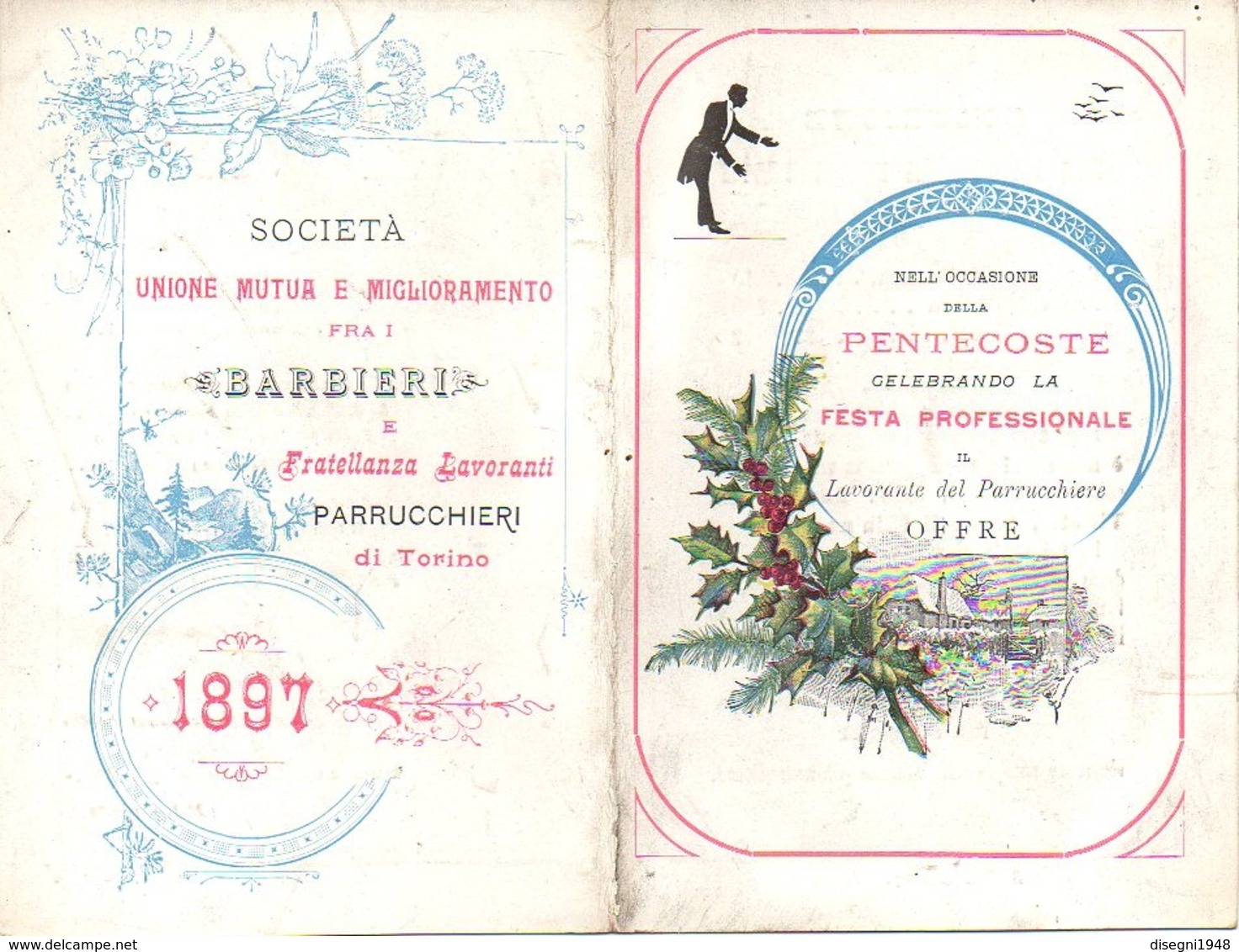 07563 "1897 - RICORDINO PENTECOSTE - FESTA PROFESSIONALE LAVORANTI DEI PARRUCCHIERI - TORINO" ORIG. - Klein Formaat: 1901-20