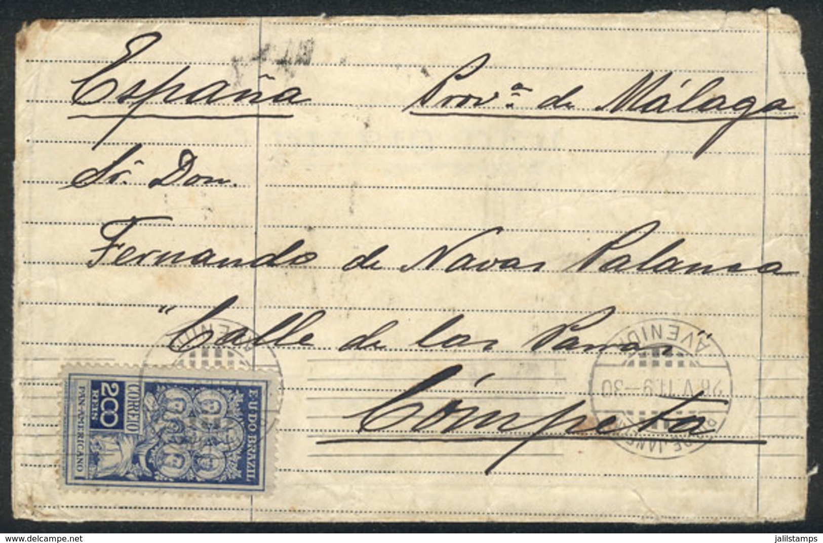 BRAZIL: Cover Franked By RHM.C-9 ALONE, Sent From Rio To Spain On 26/MAY/1911, VF Quality, Catalgo Value 380Rs. - Cartes-maximum