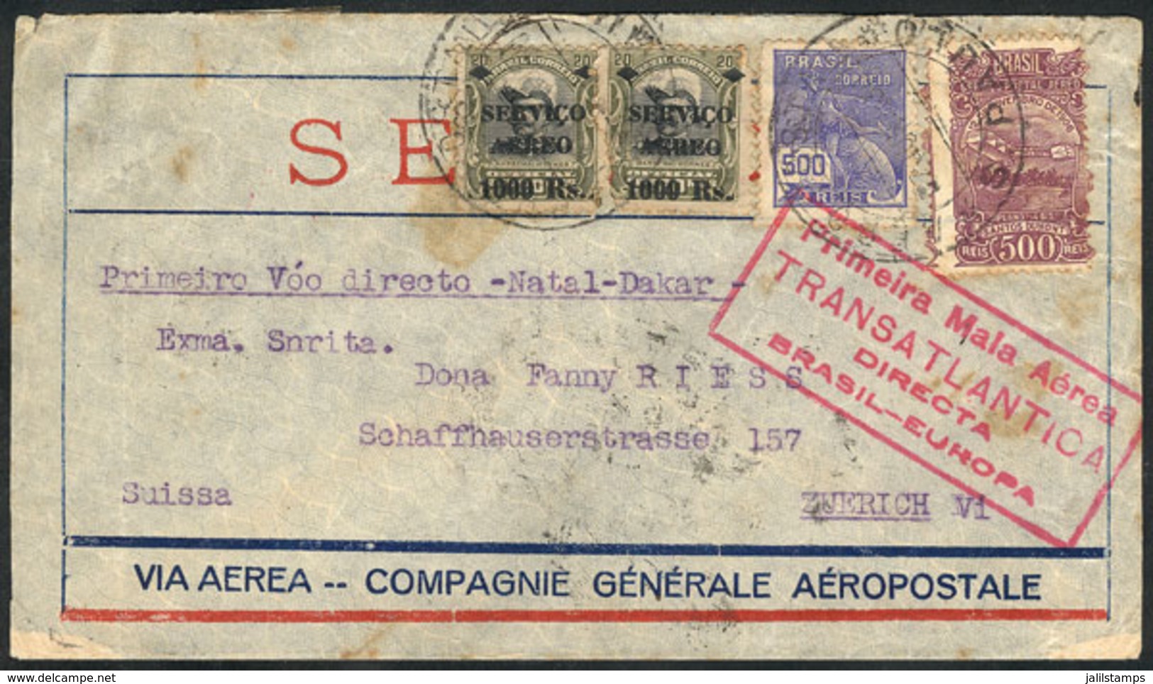 BRAZIL: 7/JUN/1930 First Direct Transatlantic Airmail Rio - Paria, By Mermoz: Cover Sent From Sao Paulo To Switzerland,  - Cartes-maximum