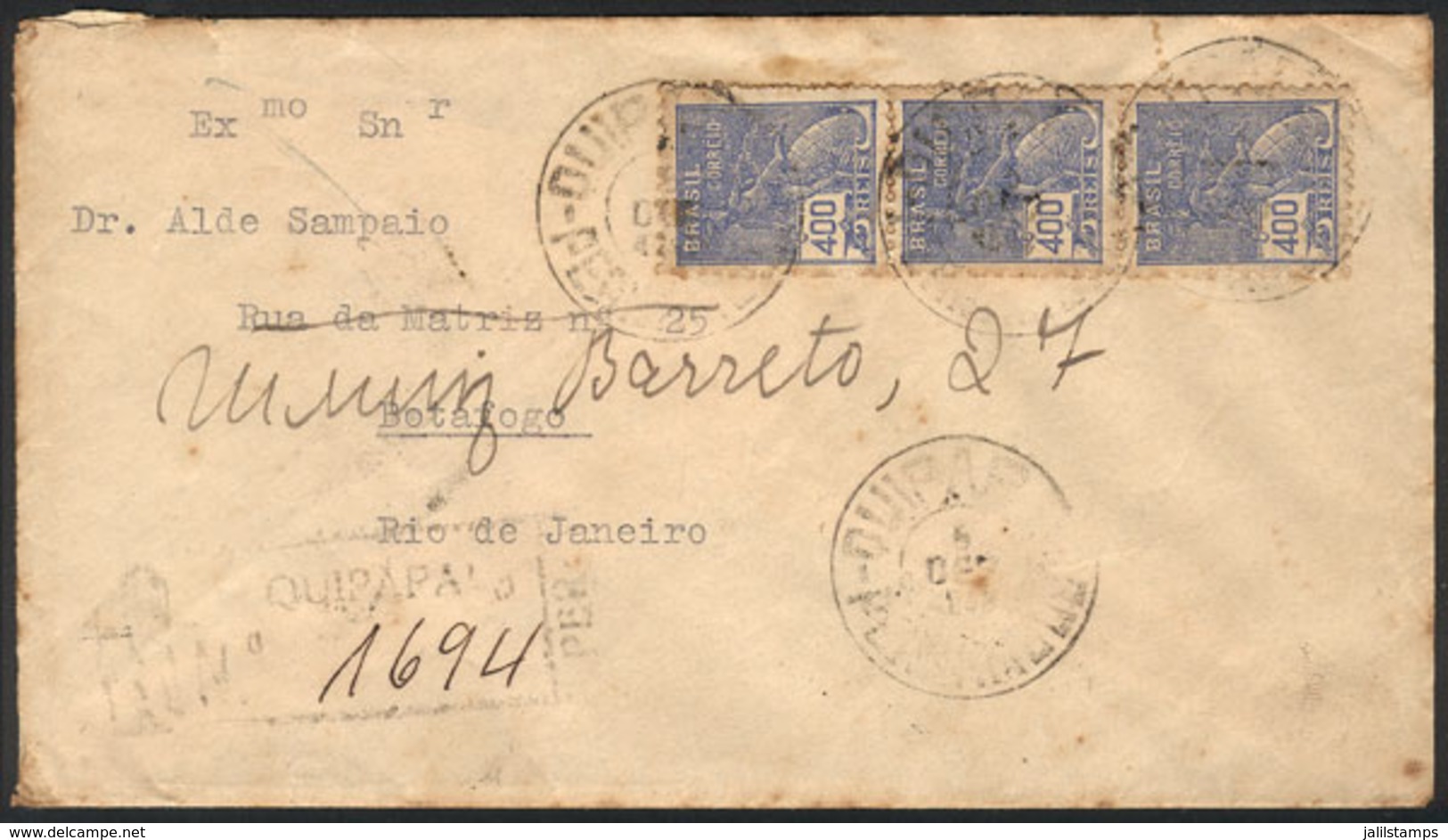 BRAZIL: Registered Cover Sent From QUIPAPÁ To Rio On 5/OC/1930, Interesting Postmark! - Cartes-maximum