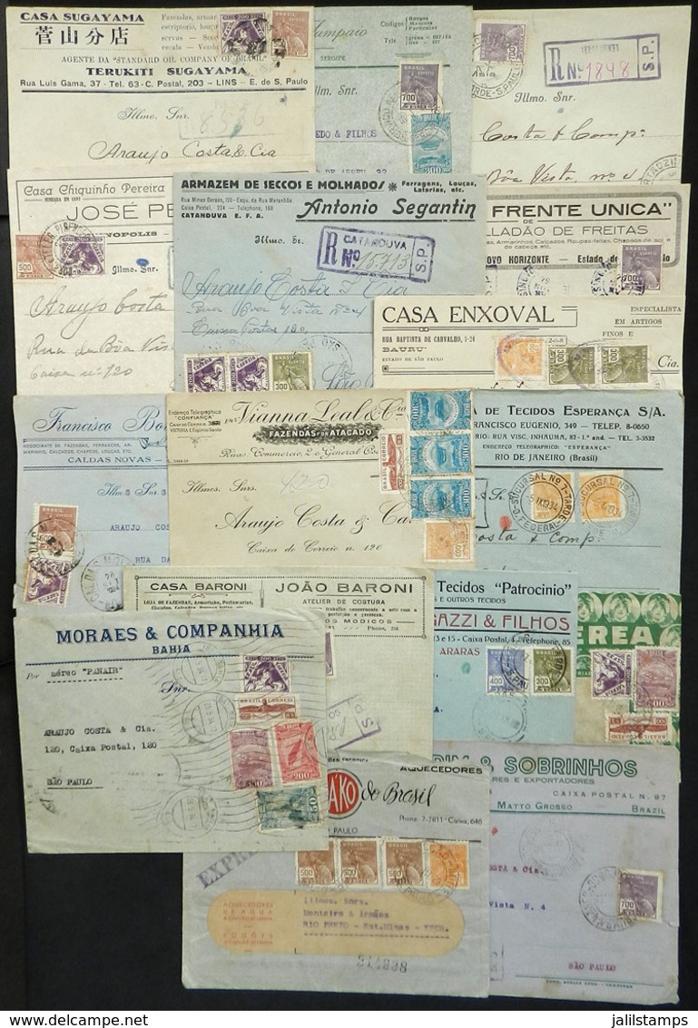 BRAZIL: 16 Covers With Nice Advertising Corner Cards (and Some With Adverts On Back Too) Posted Between 1934 And 1937, I - Cartes-maximum