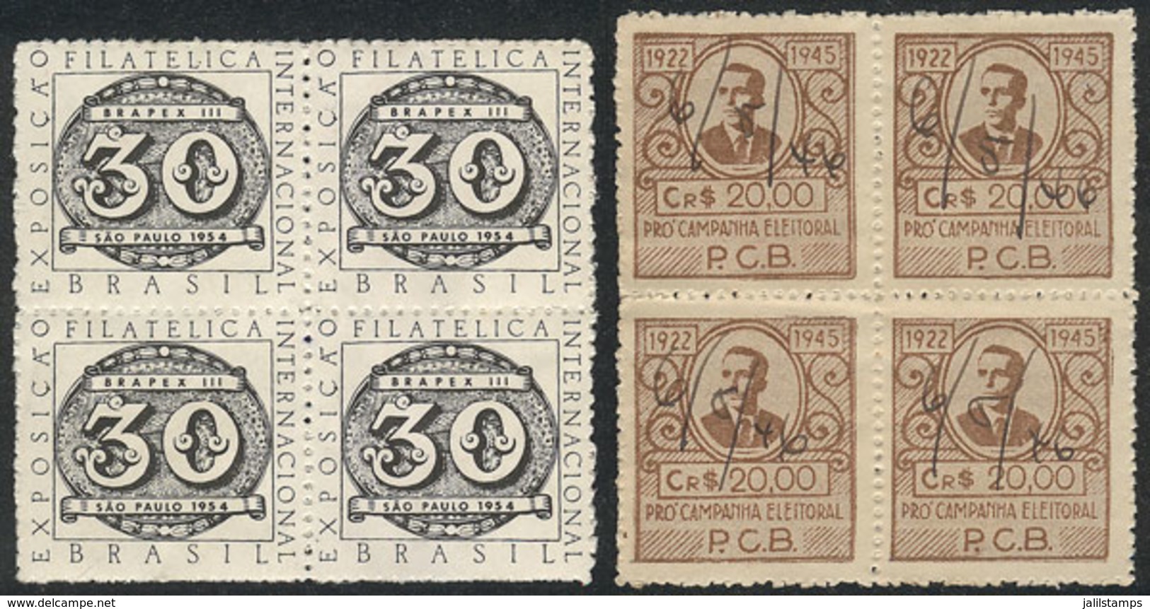 BRAZIL: 2 Interesting Cinderellas In Blocks Of 4, VF Quality! - Autres & Non Classés