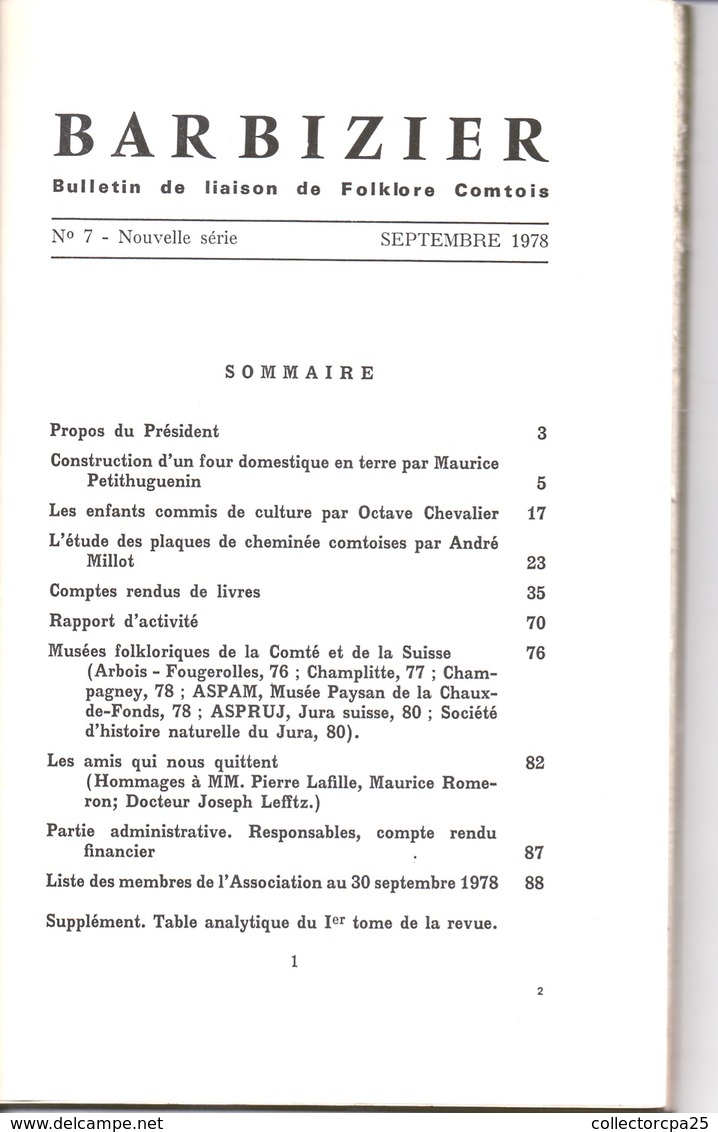 Barbizier Bulletin De Liaison Du Folklore Comtois Besançon Doubs Franche-Comté N° 7 Nouvelle Série Septembre 1978 RARE ! - Franche-Comté