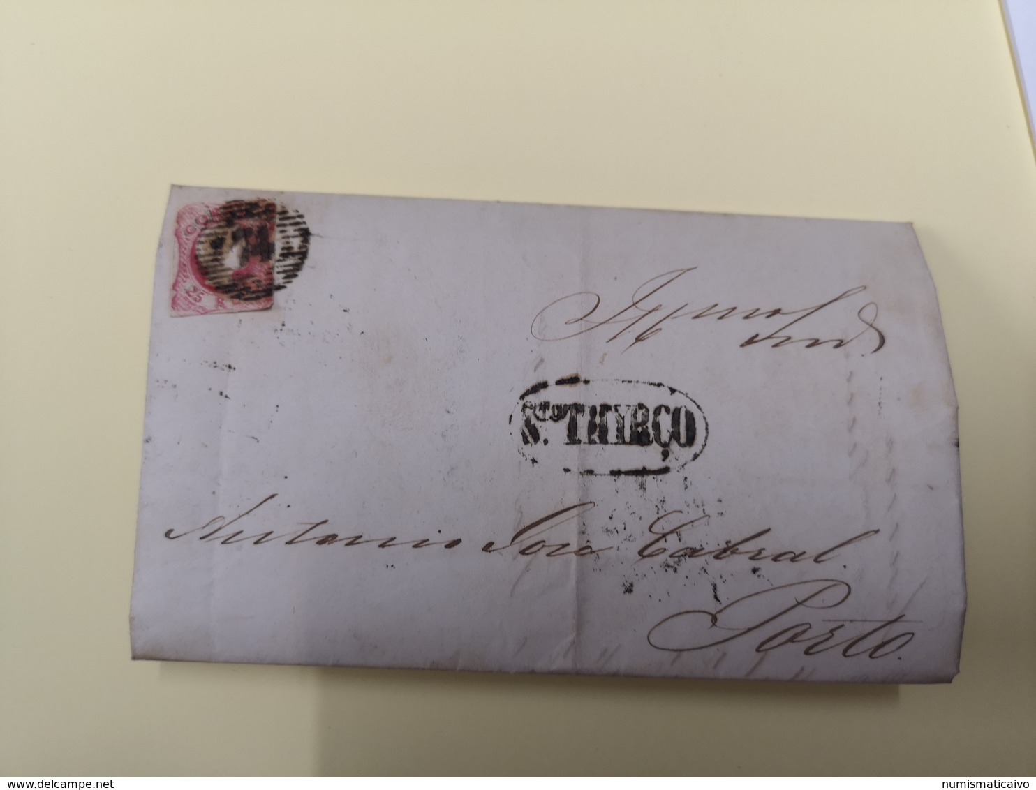 CARTA DATADA DE 1858 COM SELO D PEDRO V CARIMBO PORTO E S.THYRSO - Covers & Documents