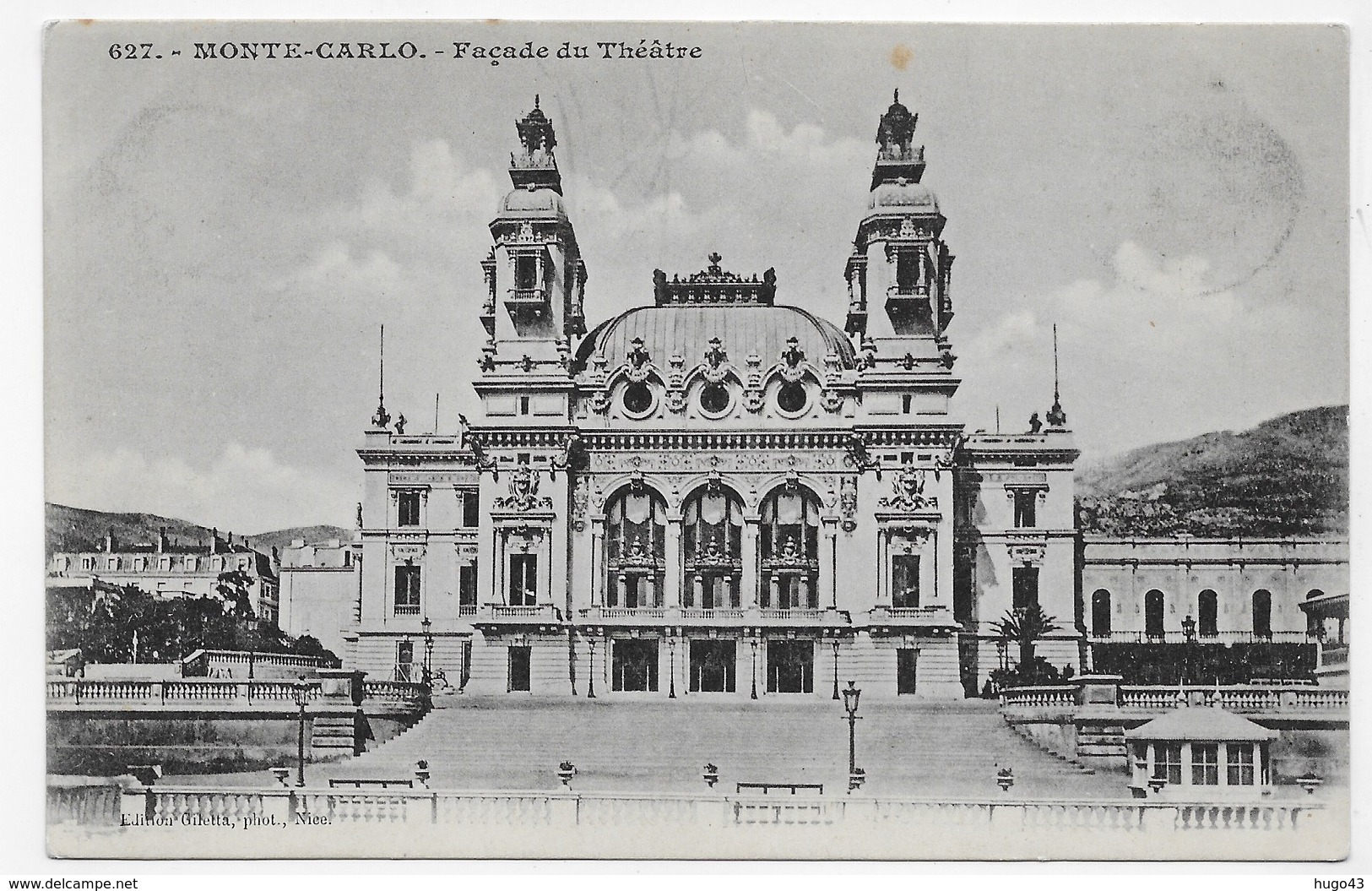 (RECTO / VERSO) MONTE CARLO EN 1902 - N° 627 - FACADE DU THEATRE - BEAU CACHET - CPA - Teatro De ópera