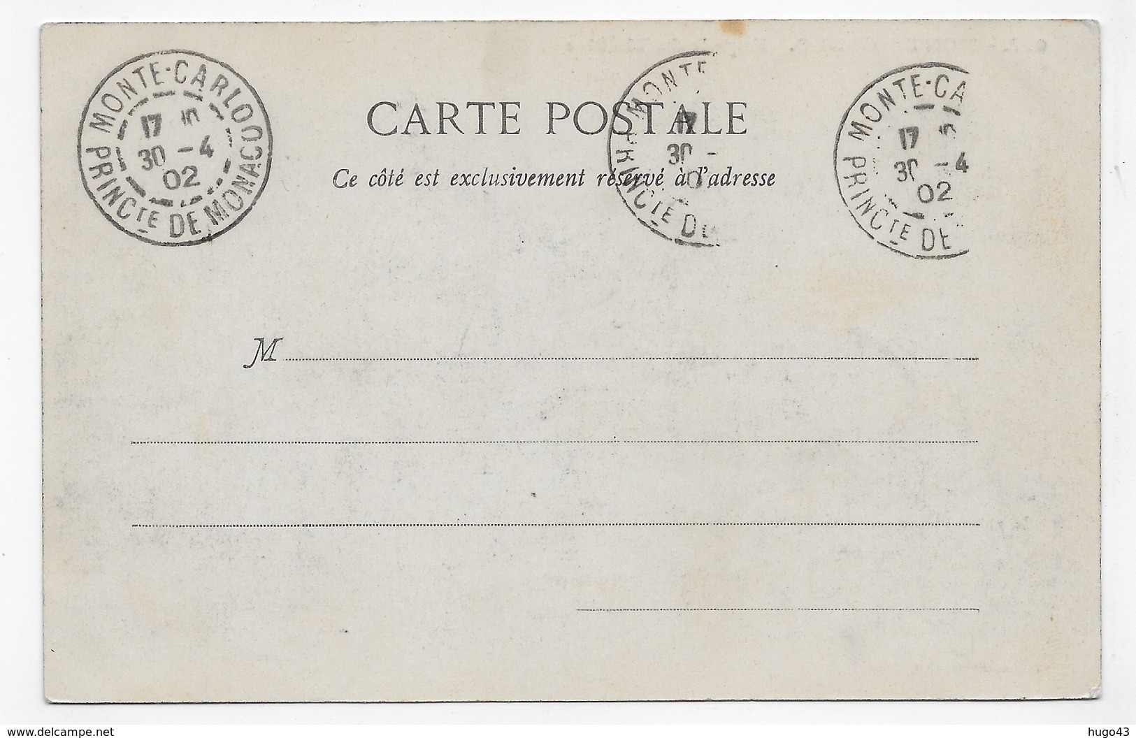 (RECTO / VERSO) MONTE CARLO EN 1902 - N° 627 - FACADE DU THEATRE - BEAU CACHET - CPA - Teatro De ópera