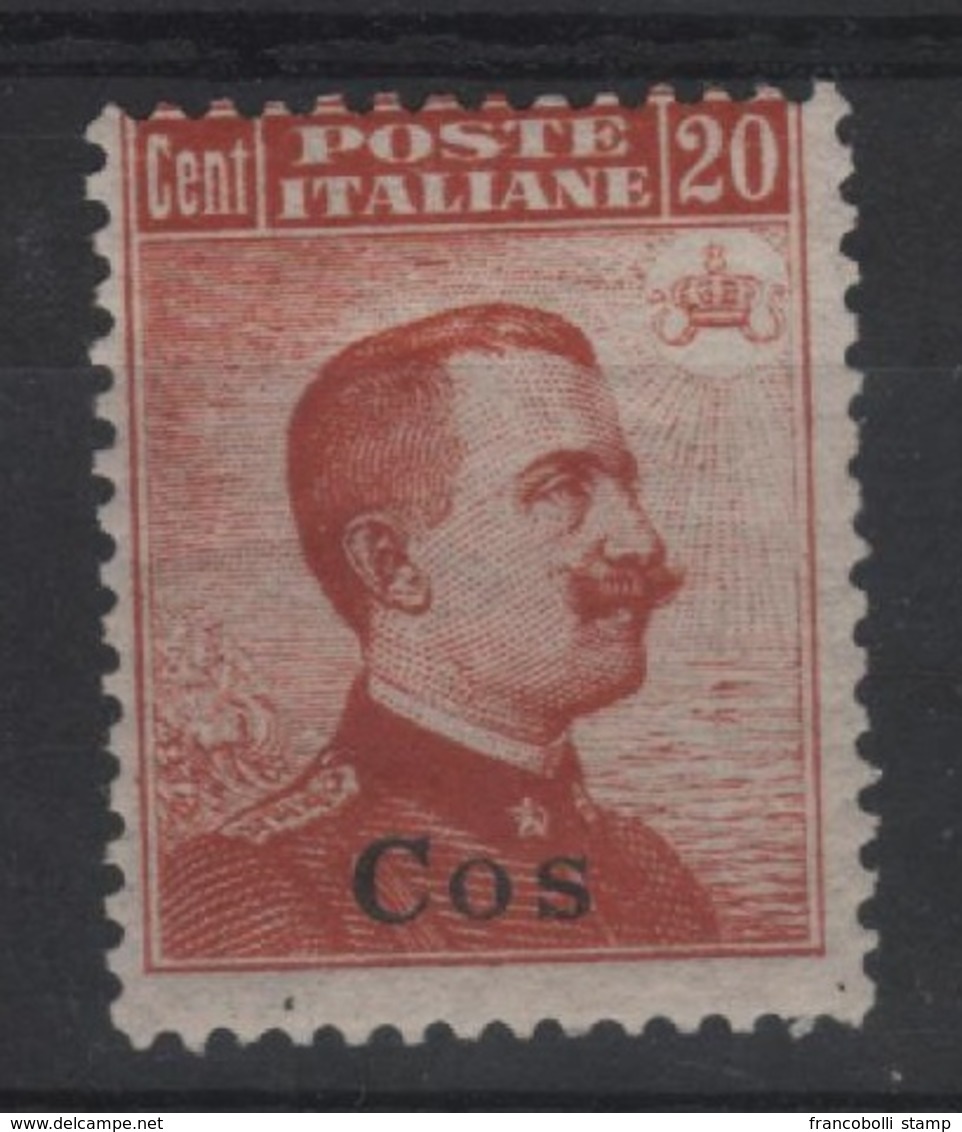 1917 Egeo Coo Cos 20 C. MH Sassone Nr.9 Senza Filigrana - Egée (Stampalia)