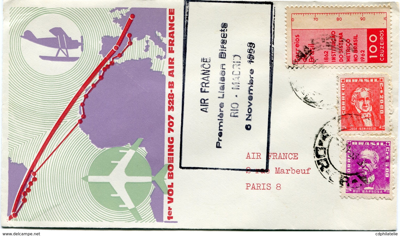 BRESIL LETTRE AVEC CACHET " AIR FRANCE PREMIERE LIAISON DIRECTE RIO - MADRID 6 NOVEMBRE 1968 " - Covers & Documents