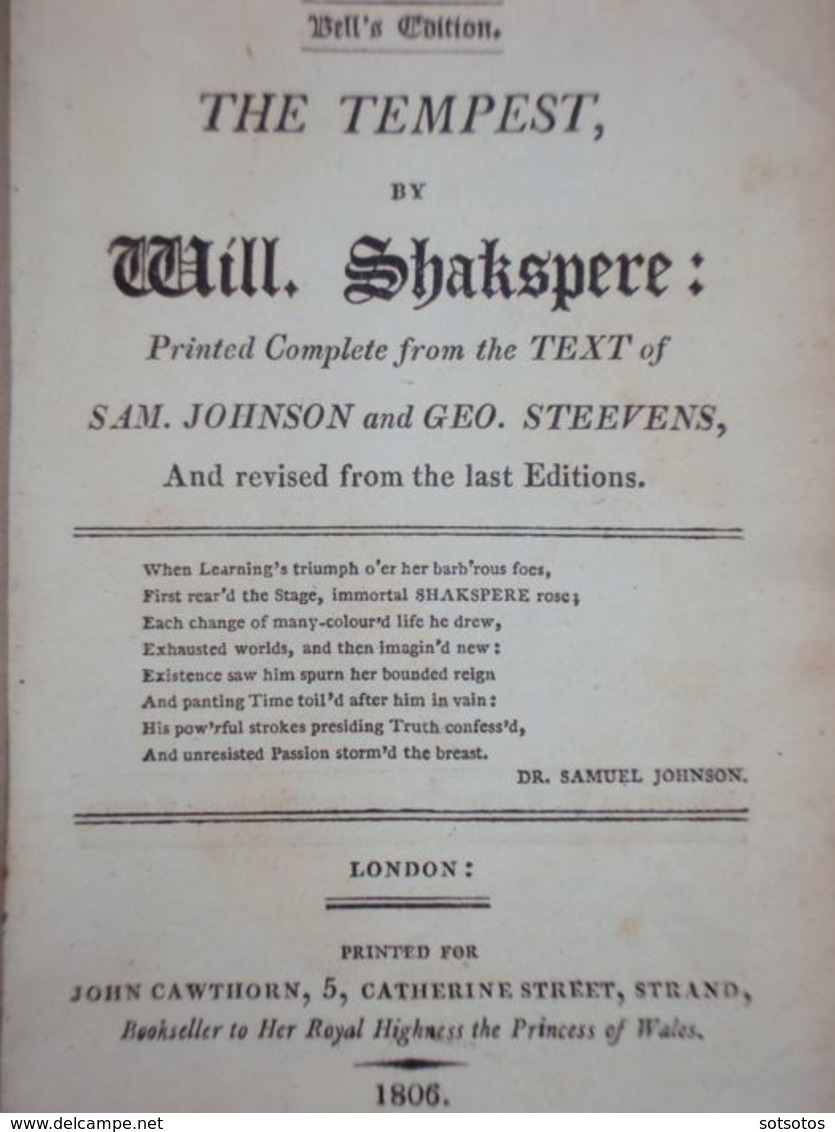William Shakespeare - Convolute Of The Works ‘Tempest’ And Two Gentlemen Of Verona - 1806 - 1800-1849