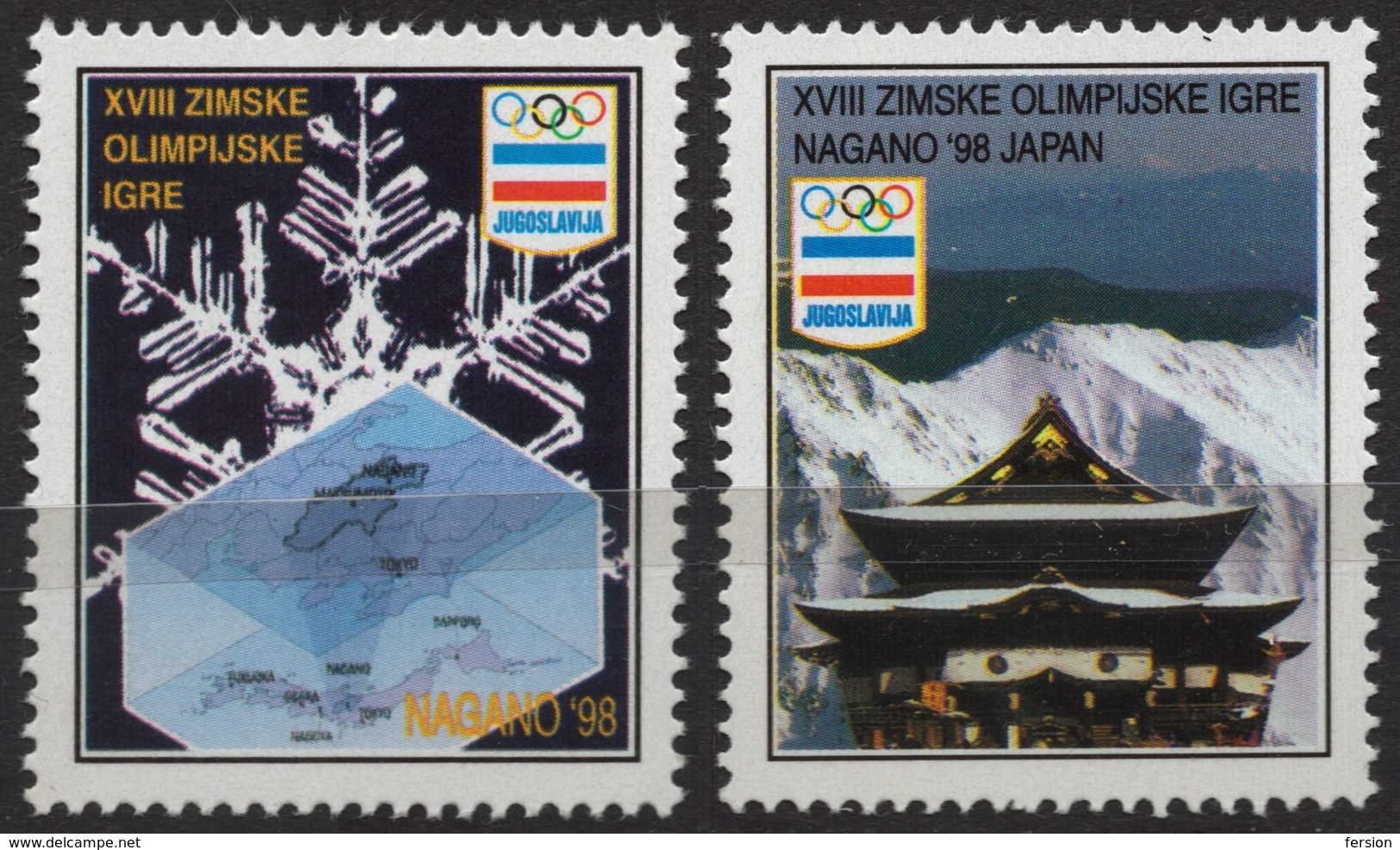 Japan MAP Snow - 1998 Winter Olympics Nagano - Yugoslavia MNH CINDERELLA LABEL VIGNETTE - Hiver 1998: Nagano