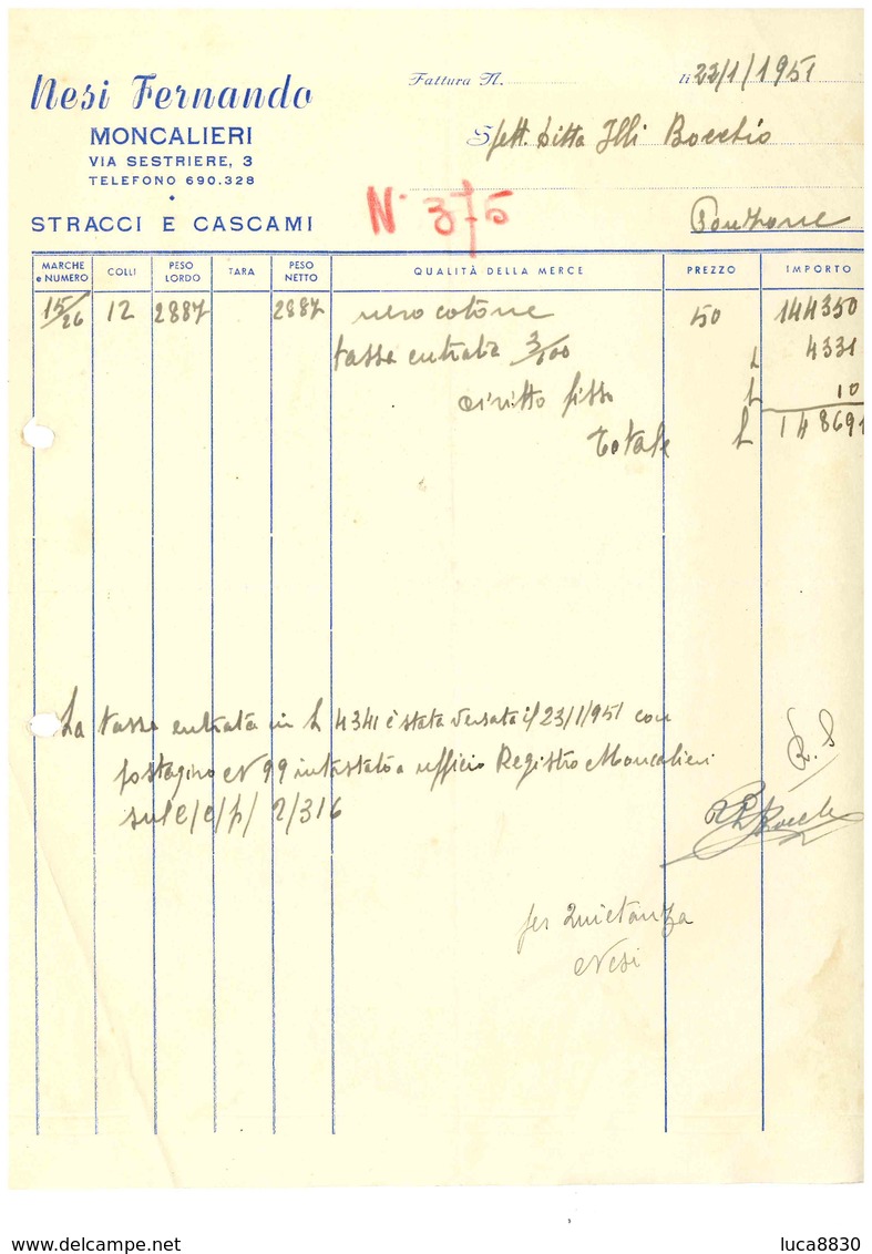 MONCALIERI FATTURA DITTA NESI - Moncalieri