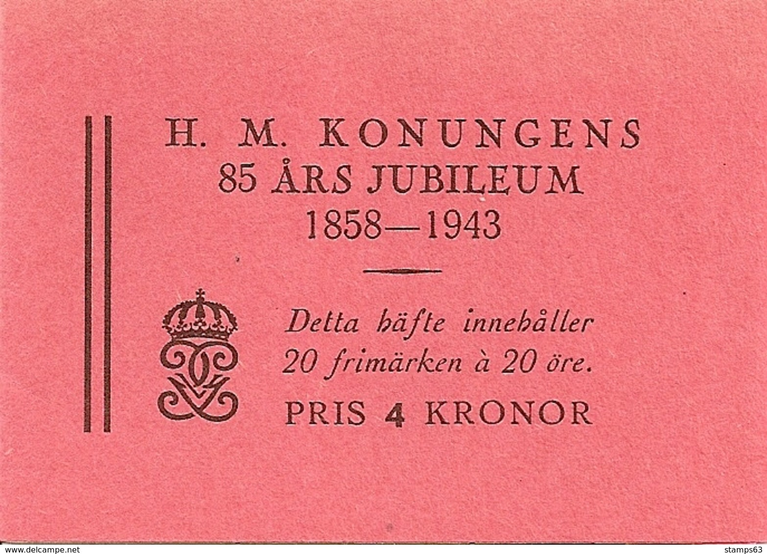 SWEDEN, 1943, Booklet 65(Facit), Mi 297, Gust V, 85 Y - 1904-50