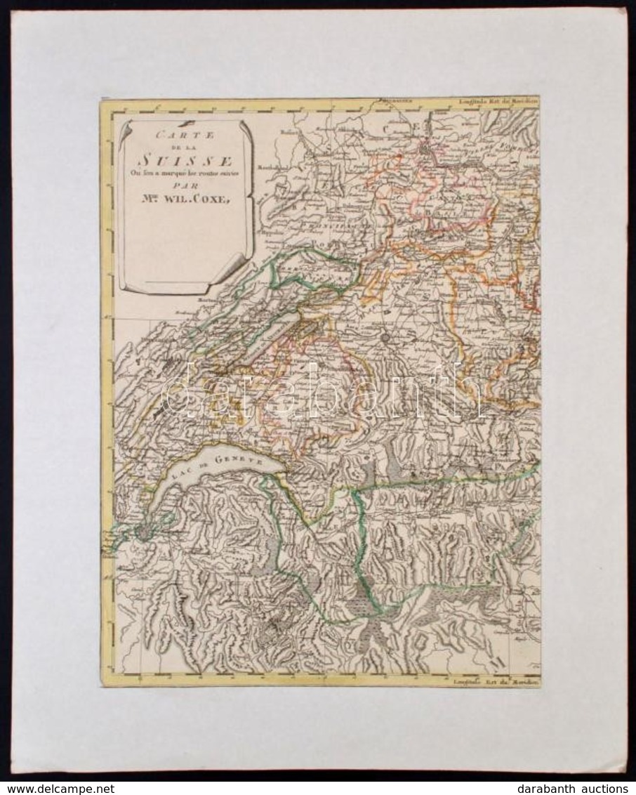 Coxe, William, (1747-1828): Svájc Nyugati Felének Térképe.  Carte De La Suisse, Ou Lon A Marqué Les Routes Suivies. Szín - Sonstige & Ohne Zuordnung