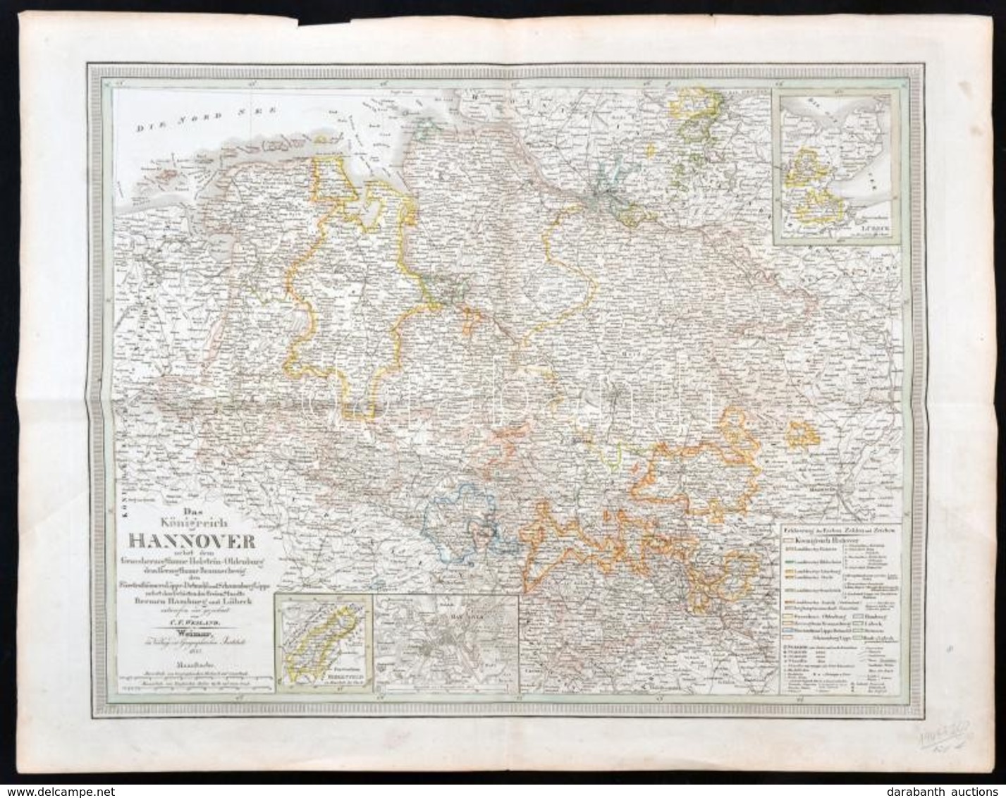 1845 C. F. Weiland: Hannoveri Királyság Térképe. Nagyméretű, Rézmetszet. / Large Map Of Kingdom Of Hannover. Large Etche - Sonstige & Ohne Zuordnung