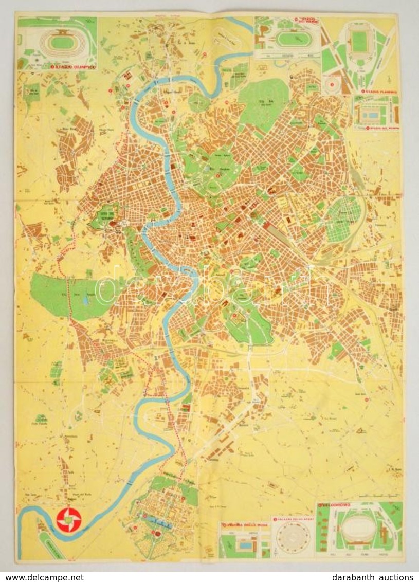 1960 A 17. Római Olimpia Rendezvényeihez Készült Várostérkép, Rajta A Stadionokkal - Unclassified