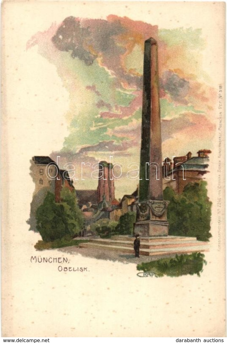 ** T1/T2 München, Obelisk, Kuenstlerpostkarte No. 2246. Von Ottmar Zieher, Litho, Artist Signed - Unclassified