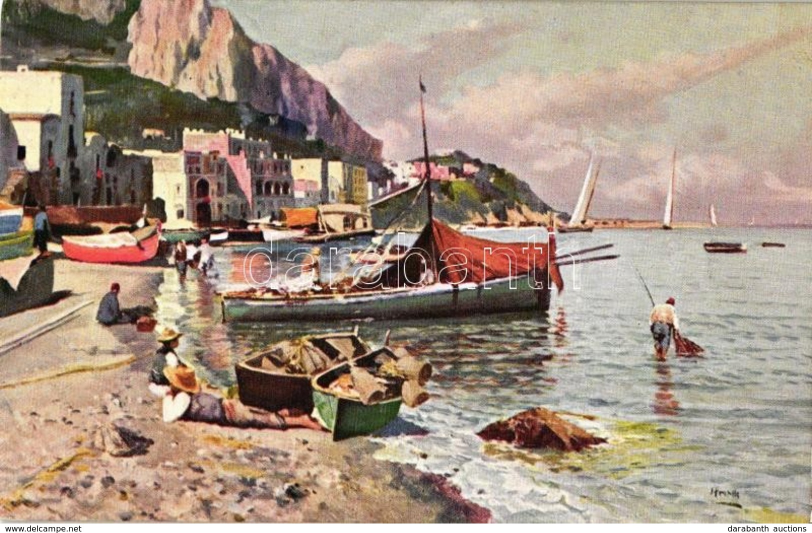 ** T1 Naples, Napoli; Marina Grande / Port, Art Postcard, Artist Signed - Ohne Zuordnung