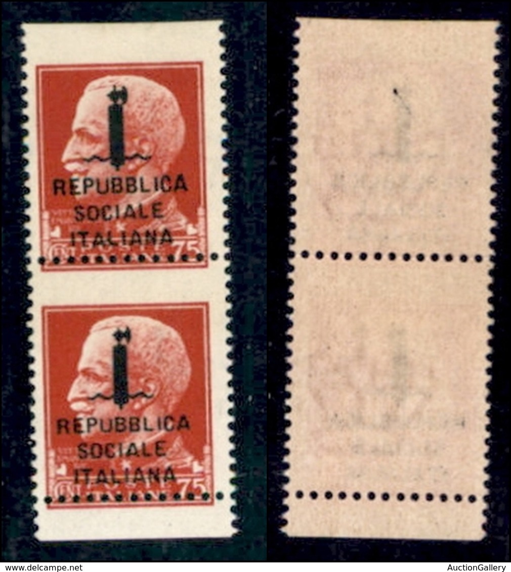 REPUBBLICA SOCIALE - PROVVISORI - 1944 - Verona - 75 Cent (494zb) - Coppia Verticale Con Dentellatura Orizzontale Sposta - Autres & Non Classés