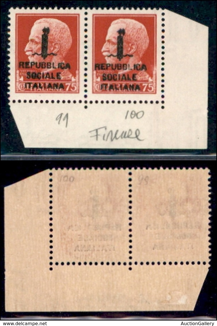 REPUBBLICA SOCIALE - PROVVISORI - 1944 - Firenze - 75 Cent (494) - Coppia Angolare (pos. 99/100) - Gomma Integra - Autres & Non Classés