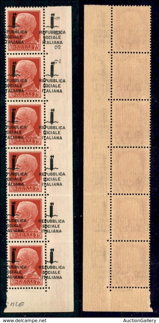 REPUBBLICA SOCIALE - PROVVISORI - 1944 - Firenze - 75 Cent (494pmk Ripetuta Sul Bordo) - Blocco Bordo Foglio (pos. 49/10 - Autres & Non Classés