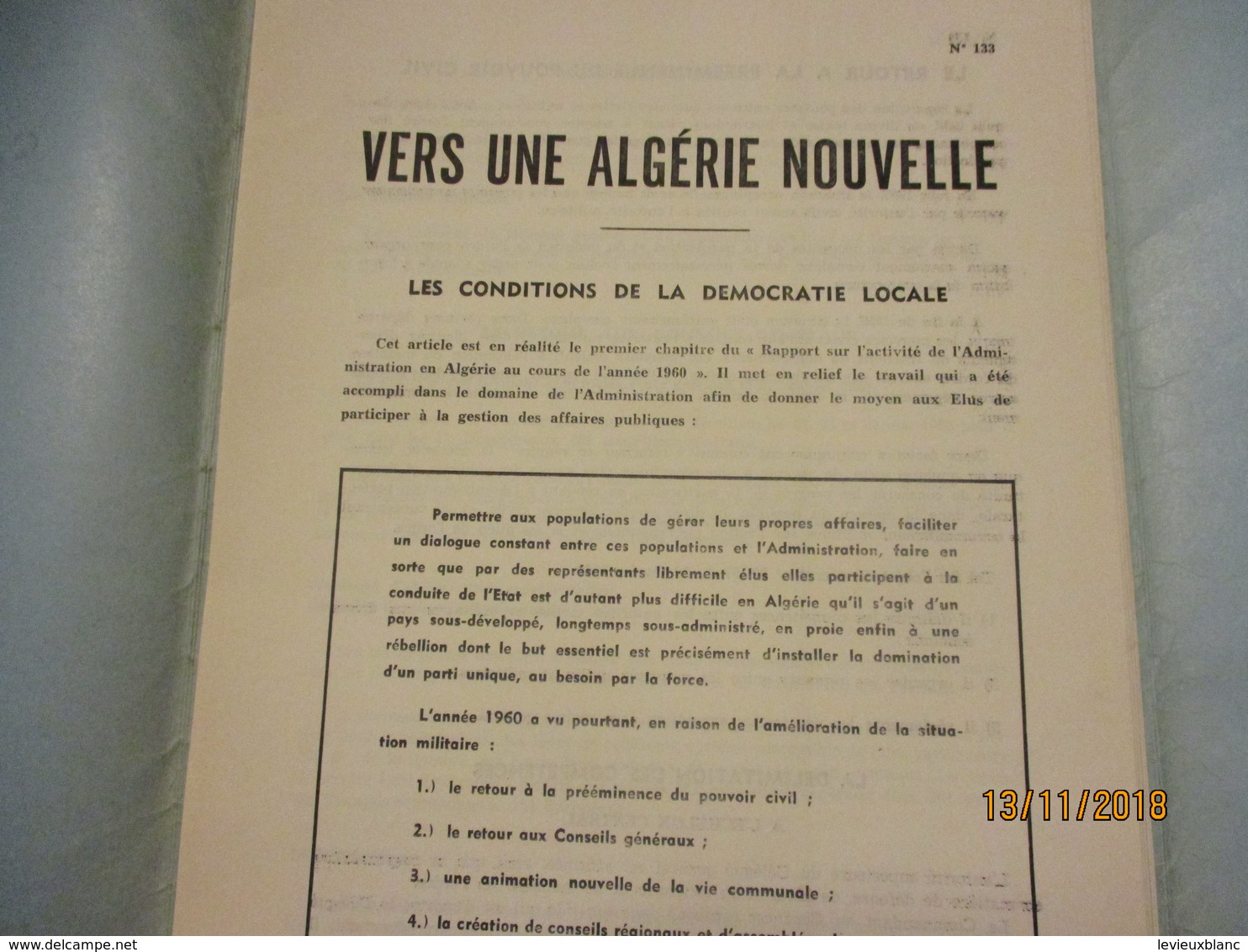 Guerre D'Algérie/La Semaine En Algérie Du 13 Au 19 Juillet 1961/Délégation Générale En Algérie/ N°134/1961      VPN169 - Other & Unclassified