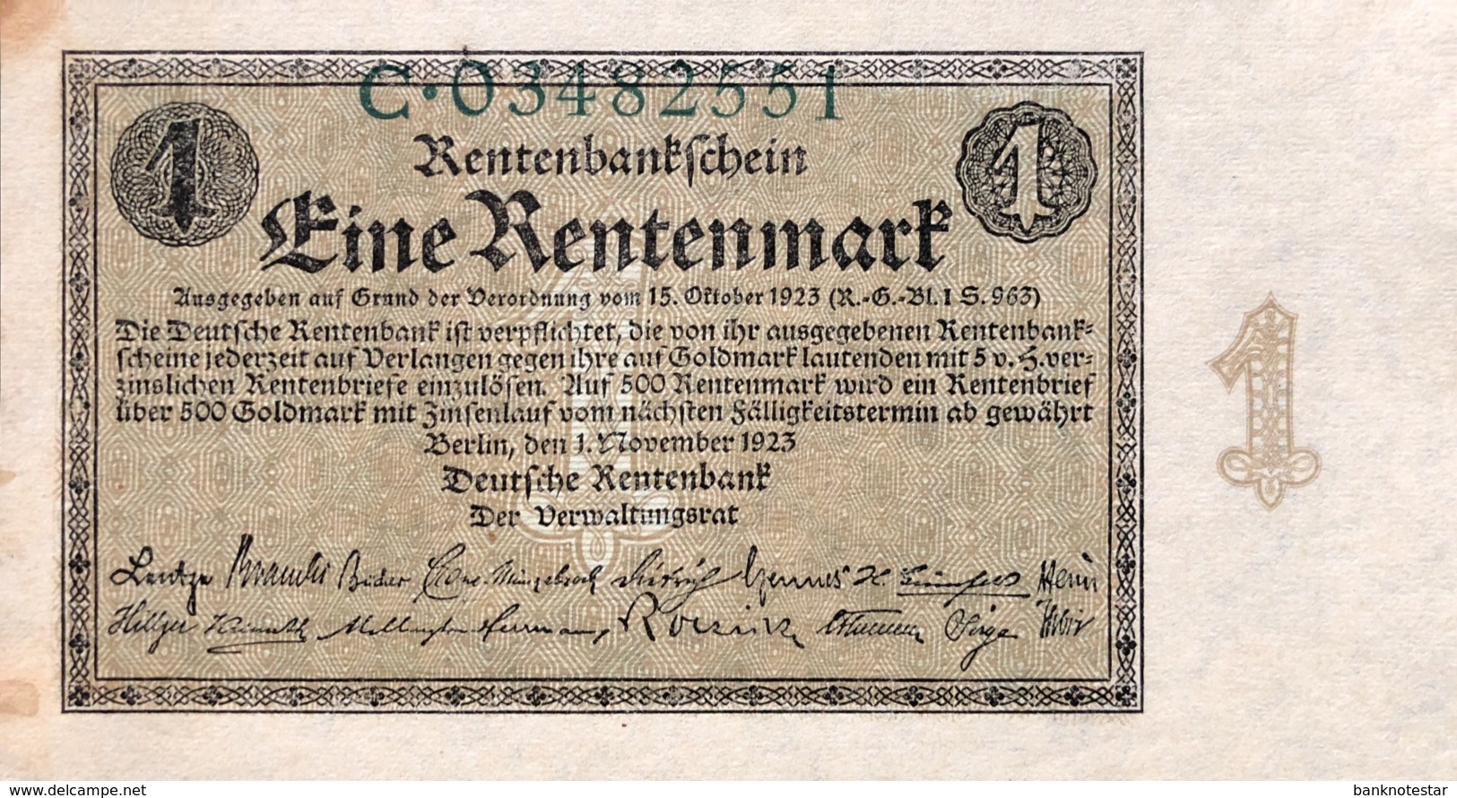 Germany 1 Rentenmark 1923 AU, Ro.154a/DEU-199a - 1 Rentenmark