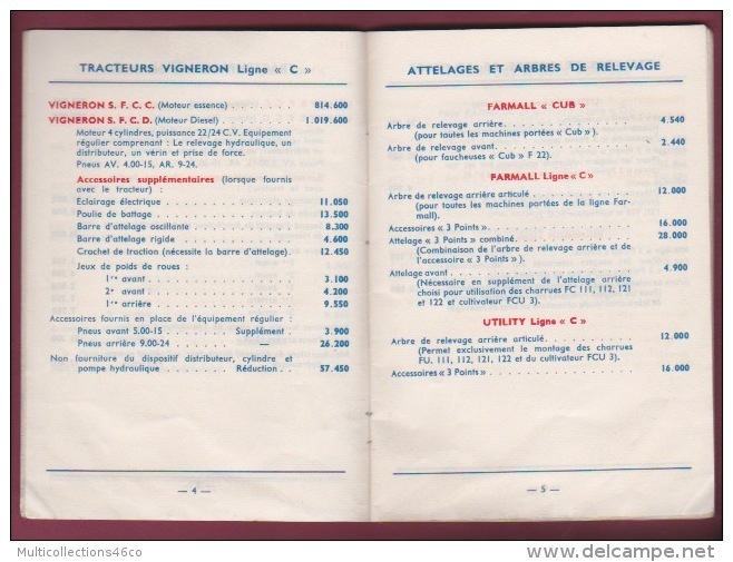 130218 Livret Publicitaire Agriculture 1957 Tarif Tracteur Machine CIMA MC CORMICK Semoir Faucheuse Charrue Attelage - Landbouw