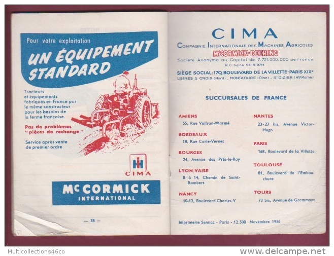 130218 livret publicitaire agriculture 1957 tarif tracteur machine CIMA MC CORMICK semoir faucheuse charrue attelage