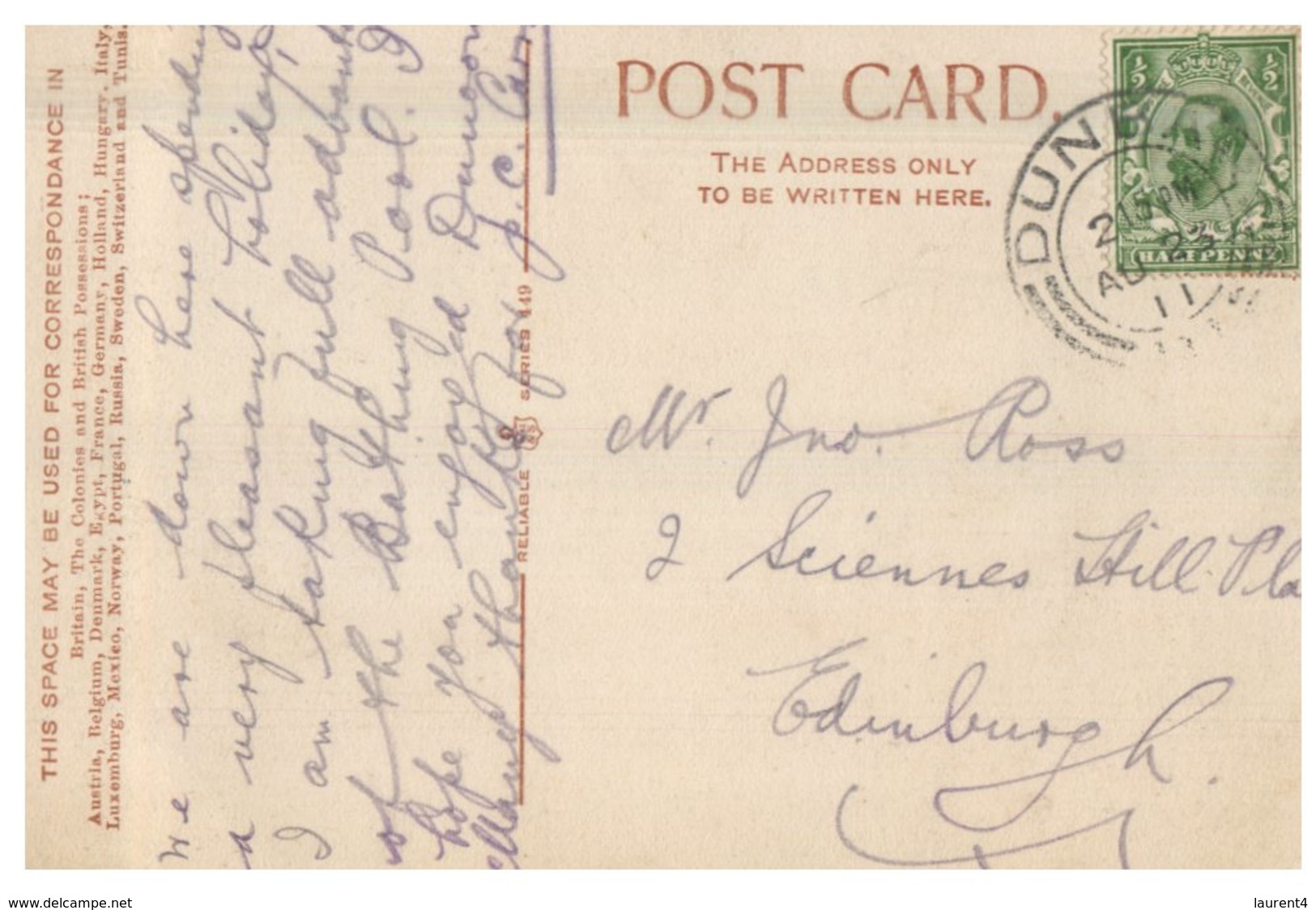 (086) Very Old Postcard - UK - Scotland - Dunbar Greetings (circa 1911) - East Lothian