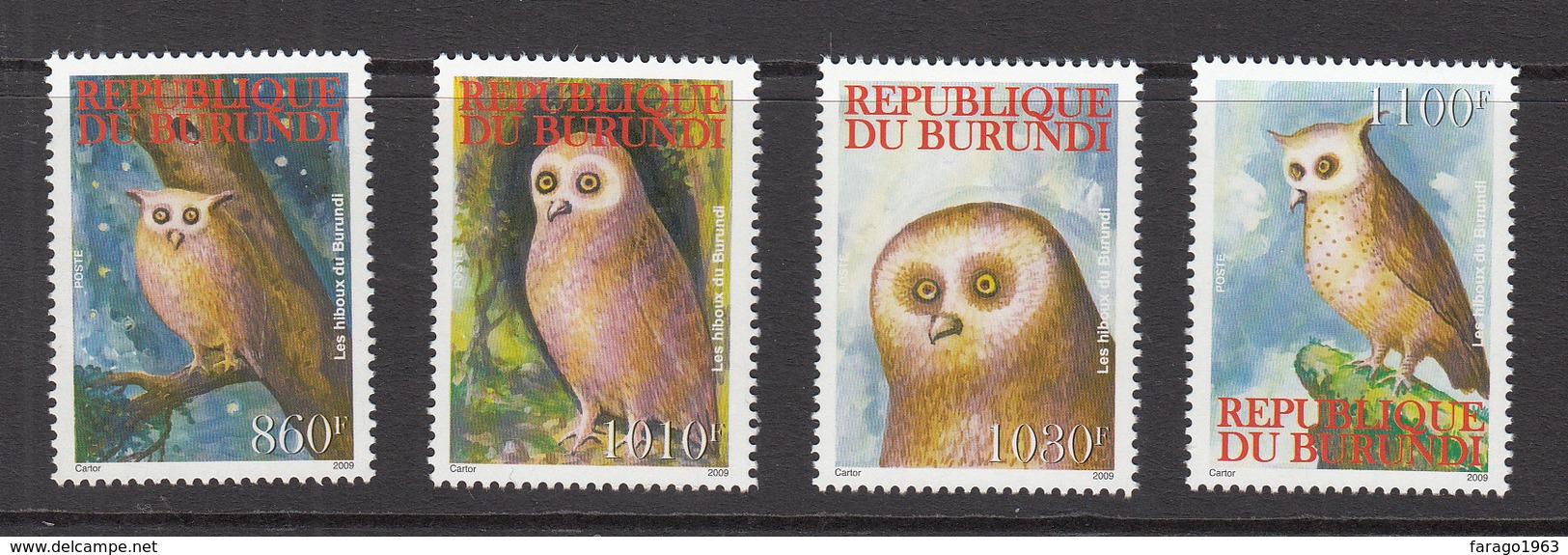 2009 Burundi Owls Birds  Oiseaux Hibou Complete Set Of 4 MNH - Unused Stamps