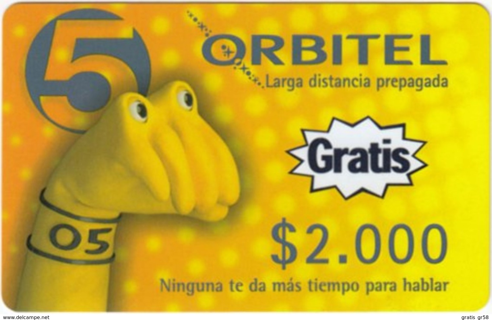 Colombia - CO-ORB-009,  Remote Memory, Fist In Yellow - Text Gratis, 2,000 $, 9/00, Mint - Kolumbien